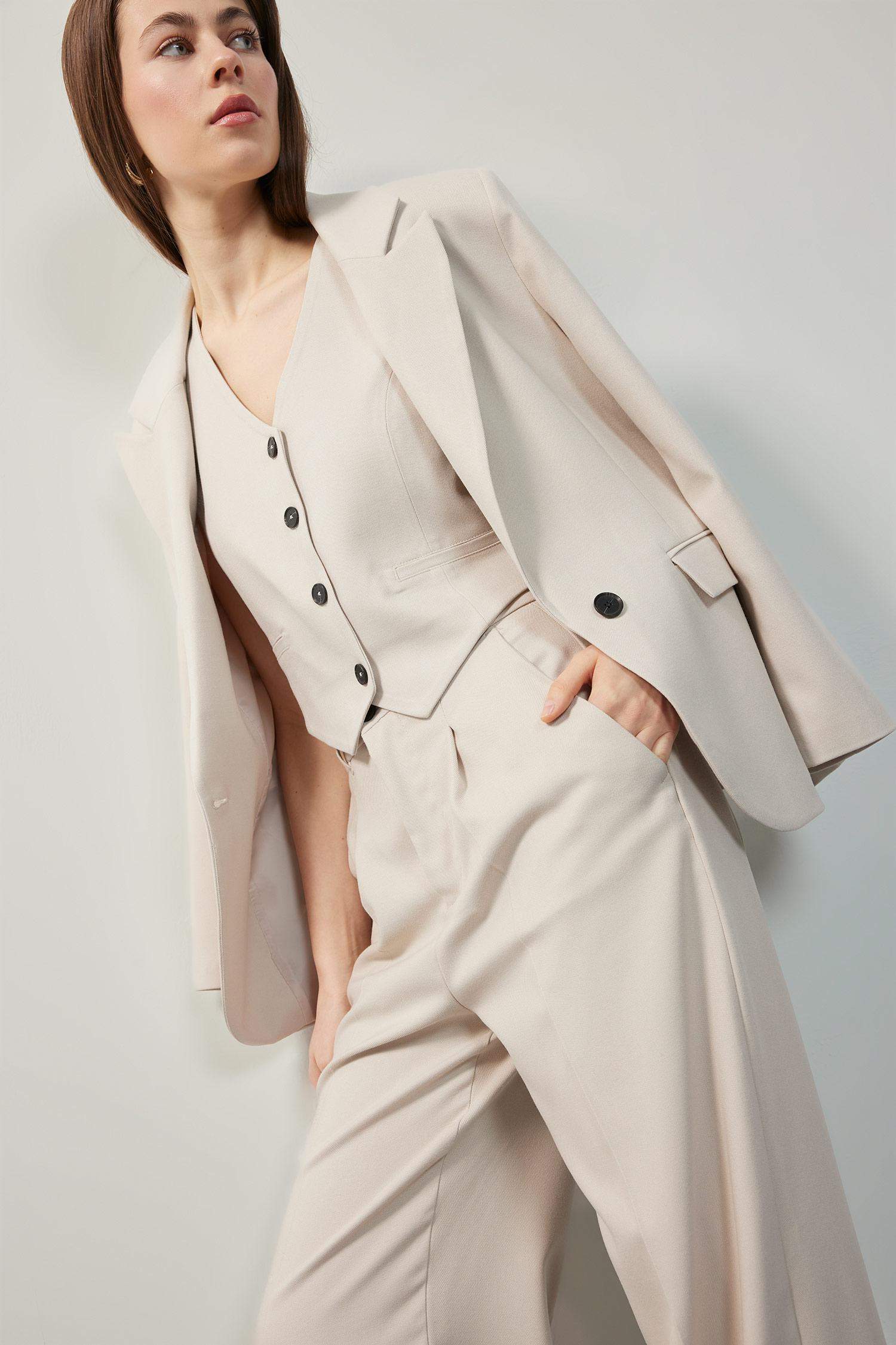 Oversize Geniş Kalıp Düğmeli Basic Düz Blazer Ceket