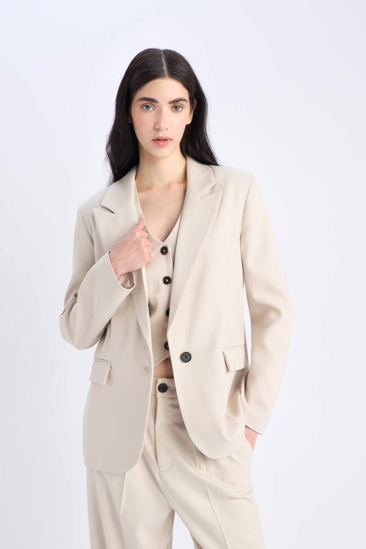 Oversize Geniş Kalıp Düğmeli Basic Düz Blazer Ceket