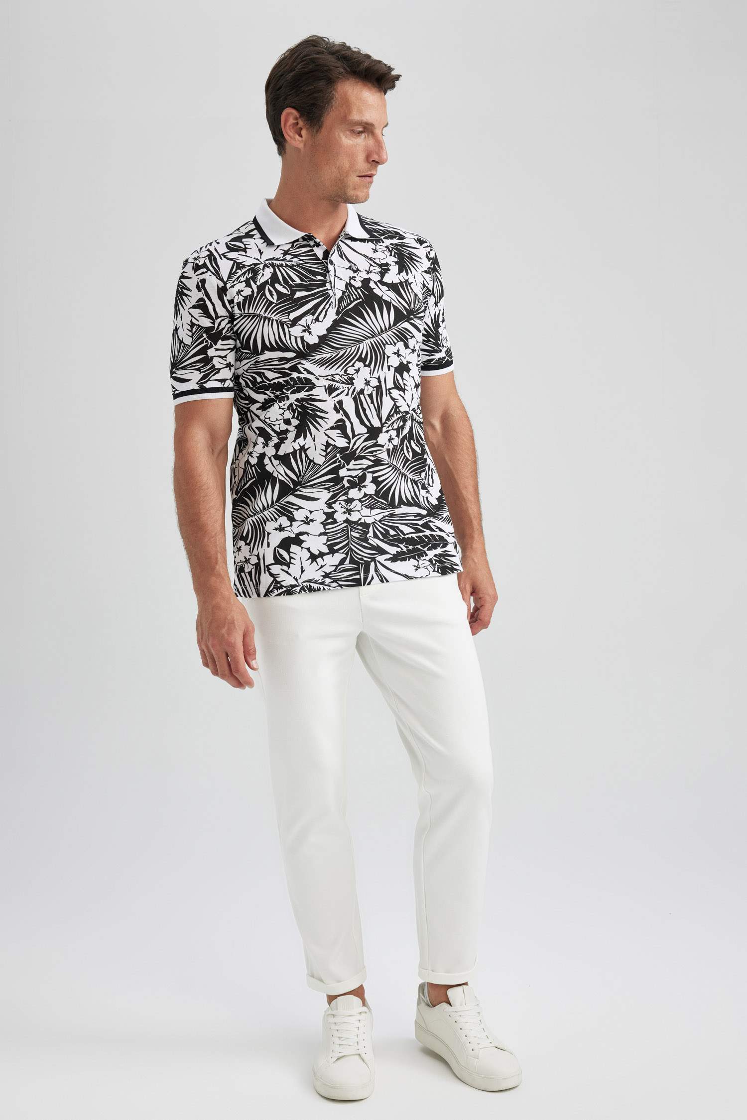 Slim Fit Polo Collar Printed Pique Polo T-Shirt