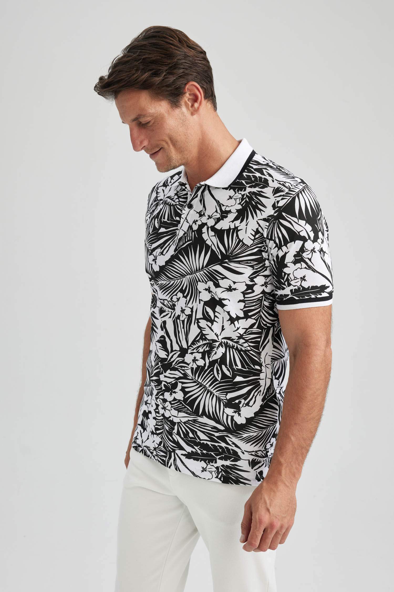 Slim Fit Polo Collar Printed Pique Polo T-Shirt