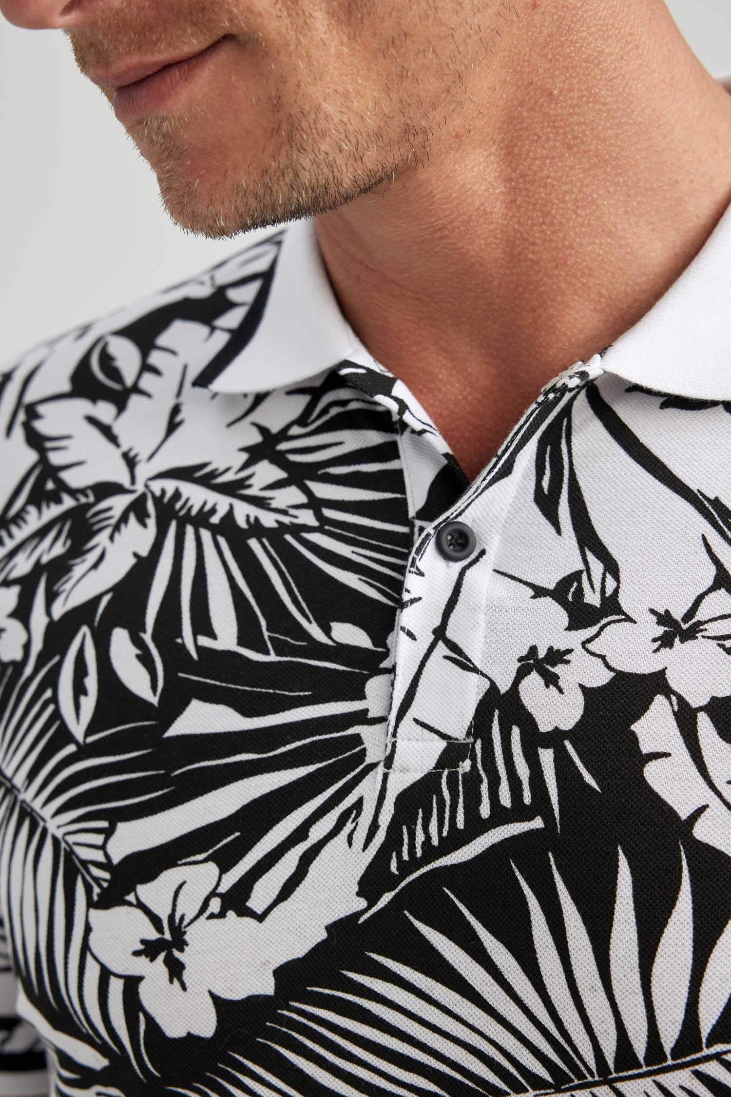 Slim Fit Polo Collar Printed Pique Polo T-Shirt