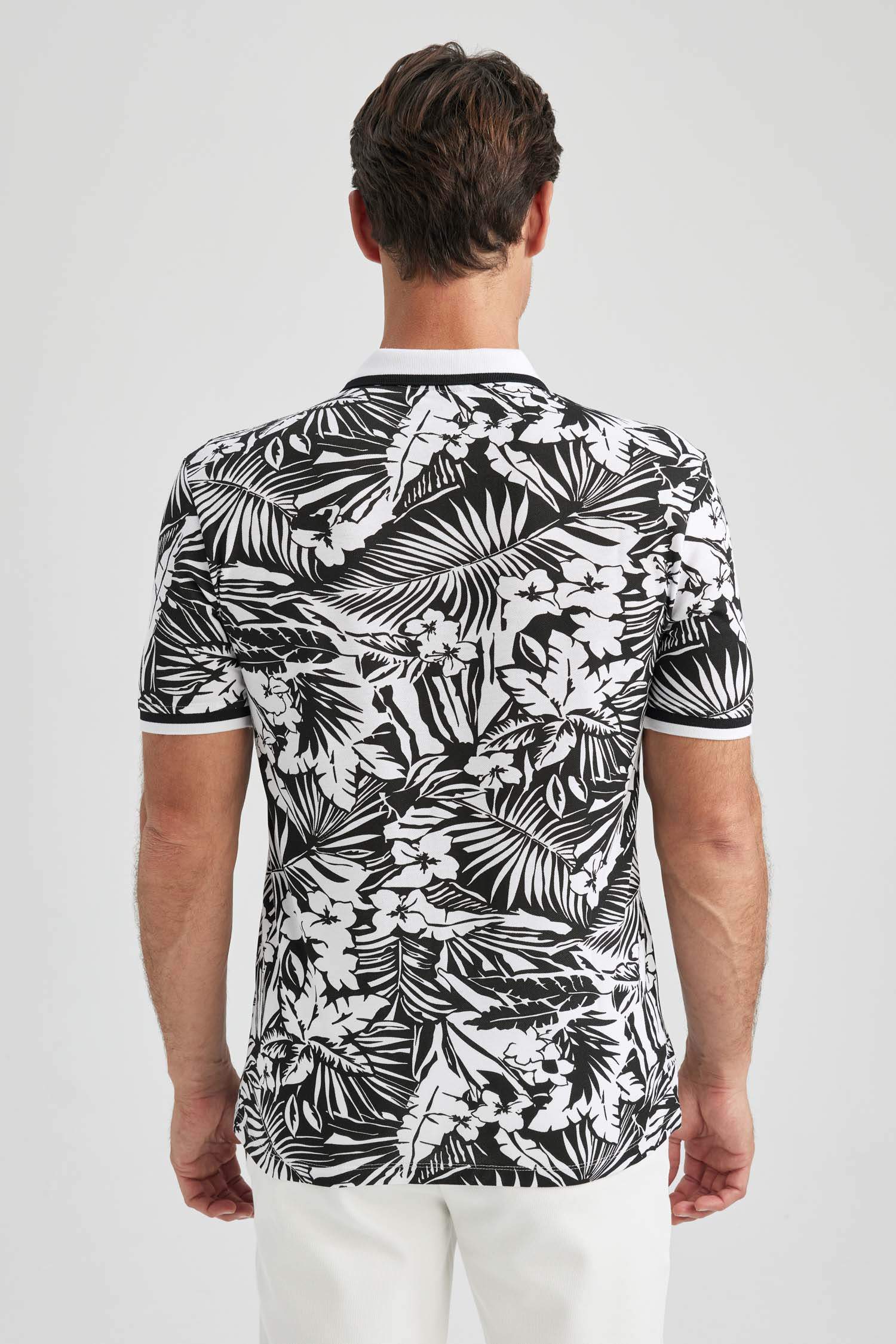 Slim Fit Polo Collar Printed Pique Polo T-Shirt