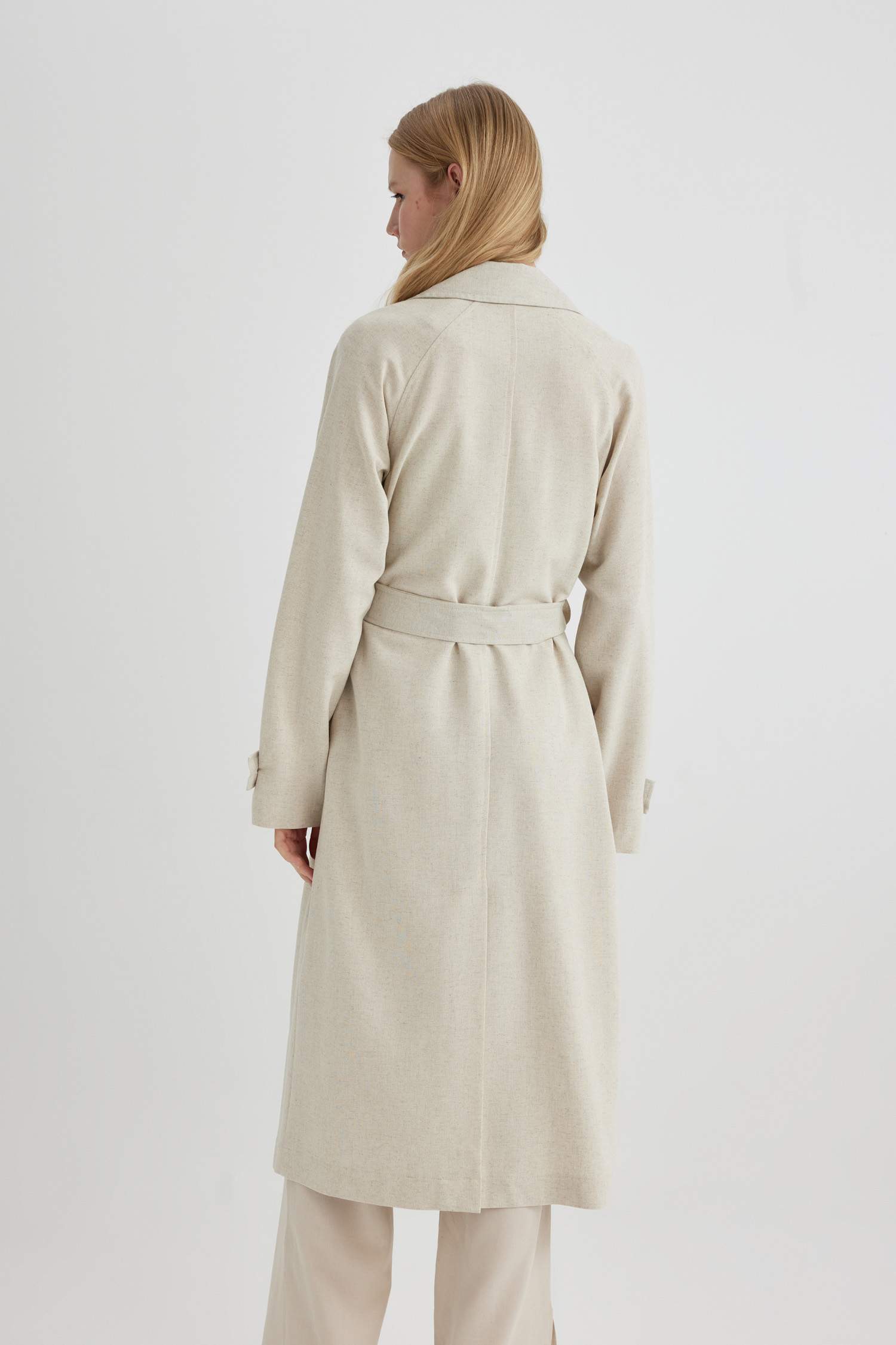 Su İtici Uzun Trençkot Kruvaze Yaka Düğmeli Cepli Kemerli Apoletli Mevsimlik