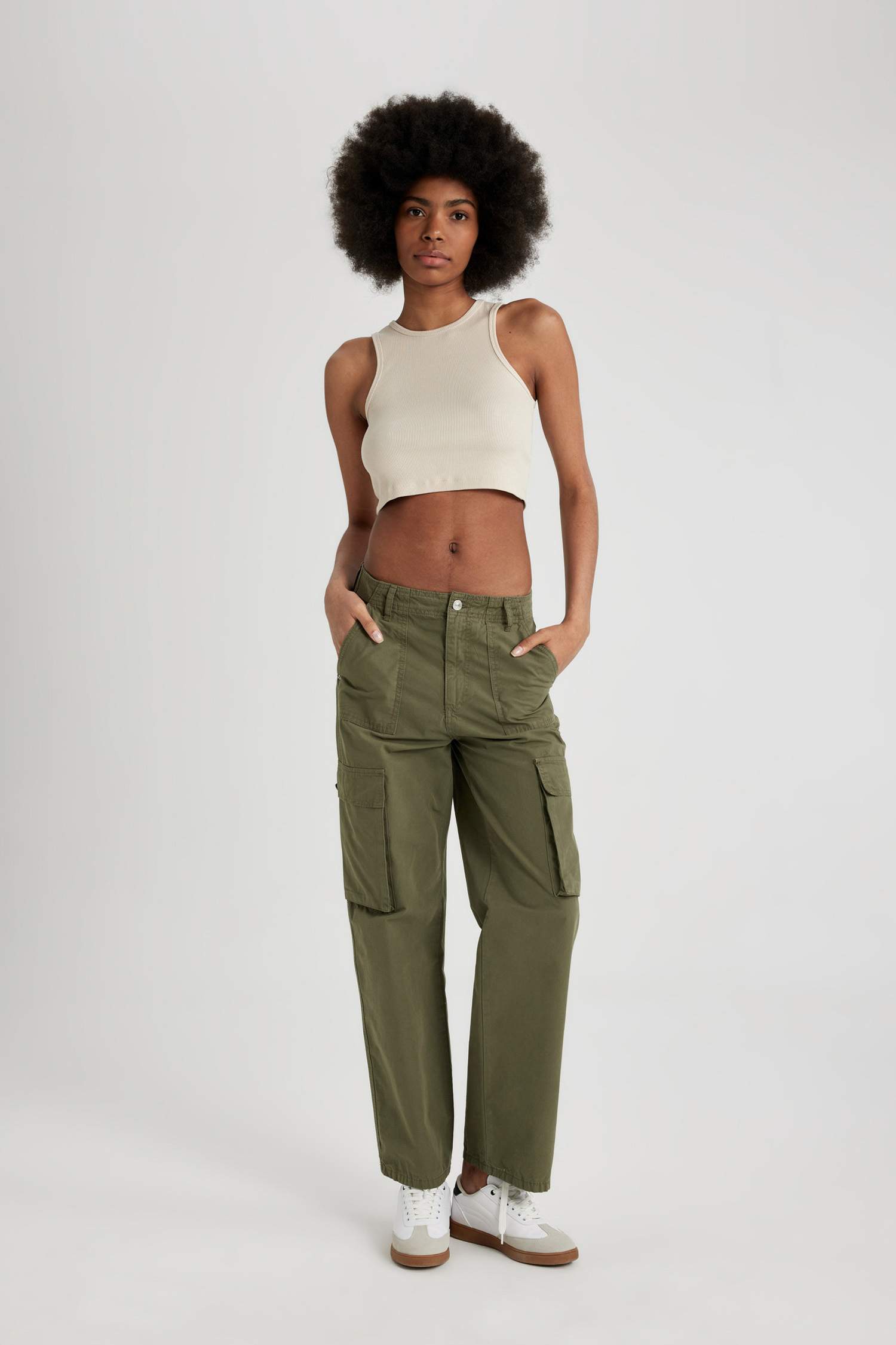 Straight Fit High Waist Standard Gabardine Cargo Pants