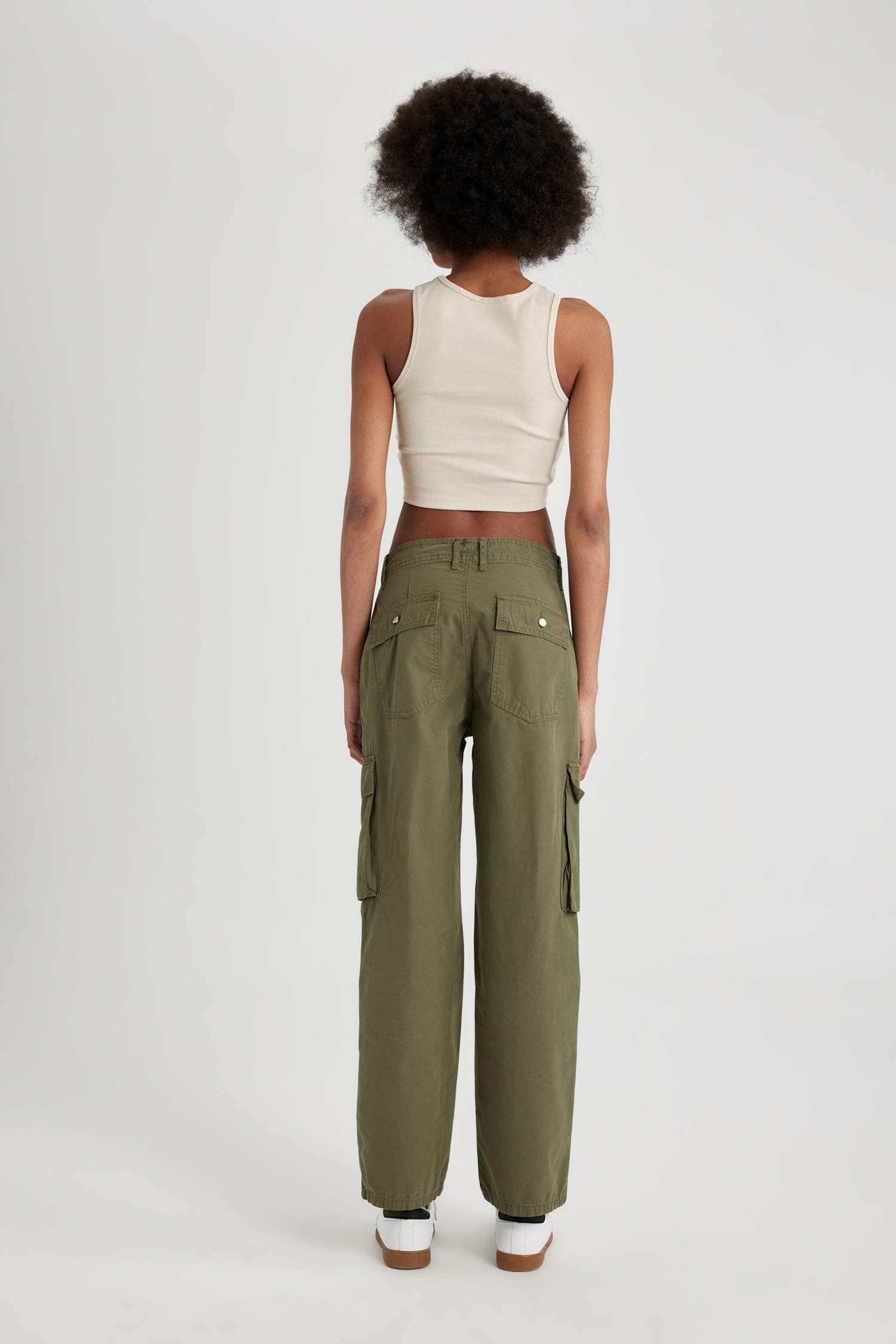 Straight Fit High Waist Standard Gabardine Cargo Pants
