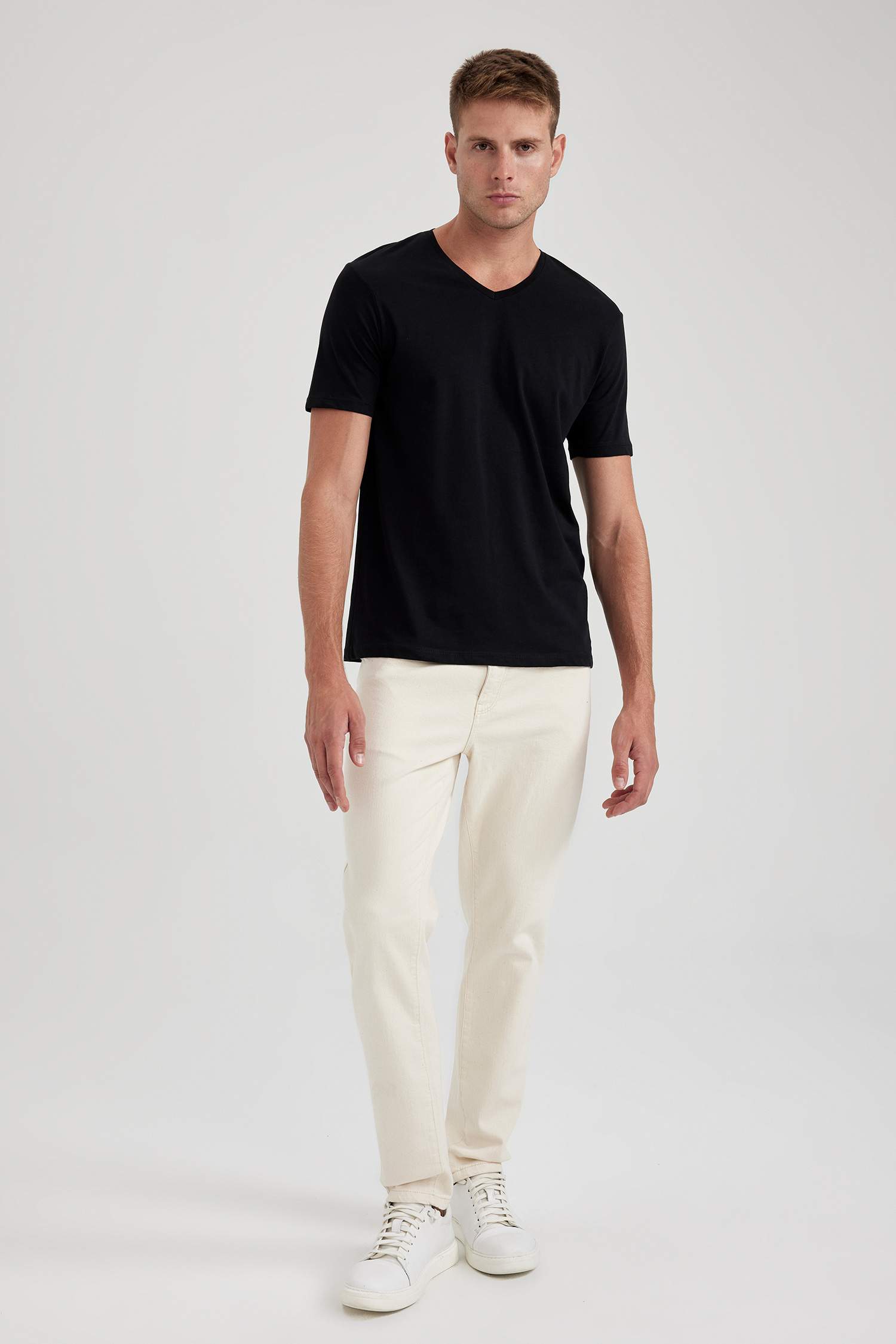 Slim Fit V-Neck Cotton Short Sleeve T-Shirt