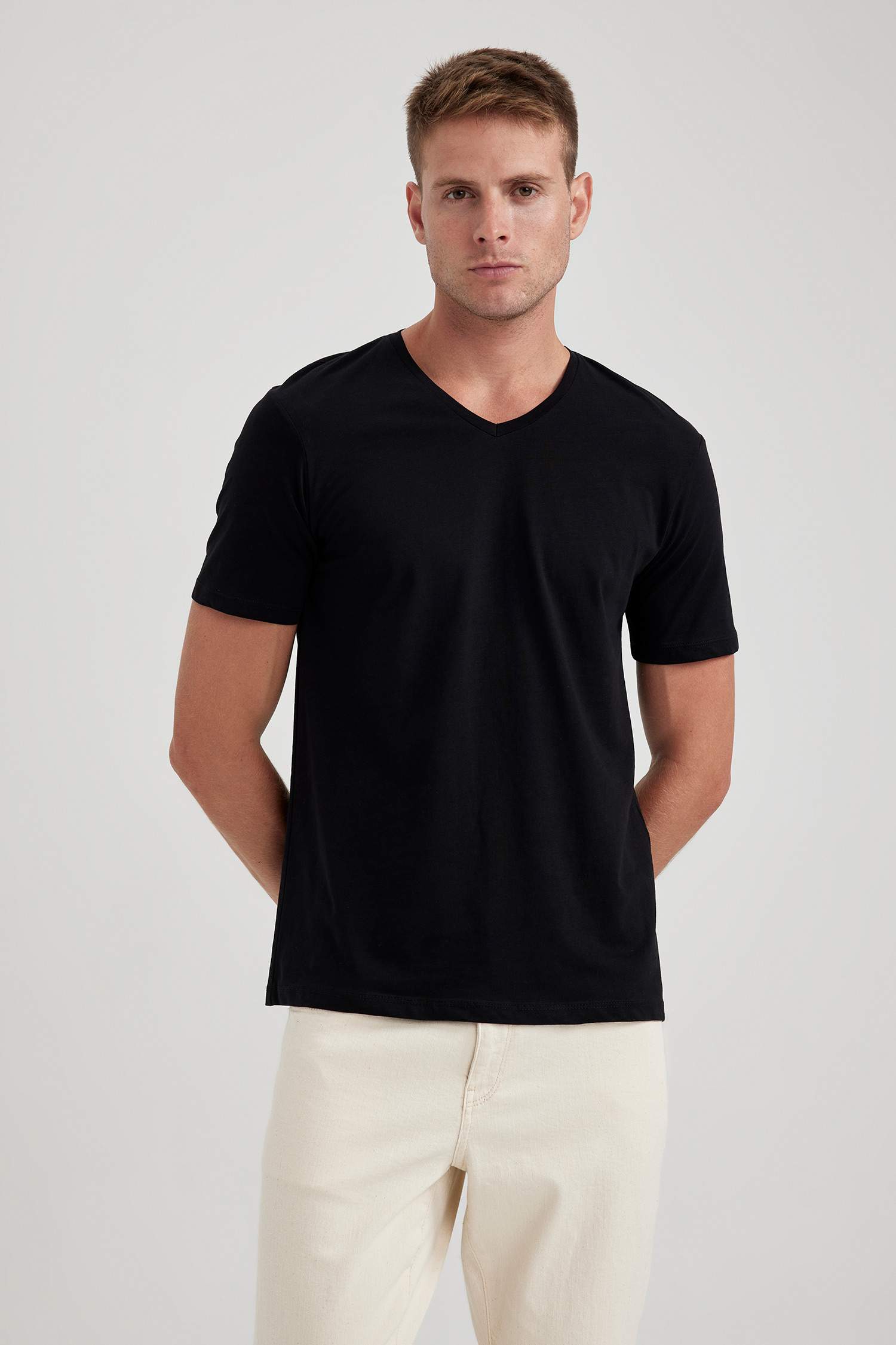 Slim Fit V-Neck Cotton Short Sleeve T-Shirt