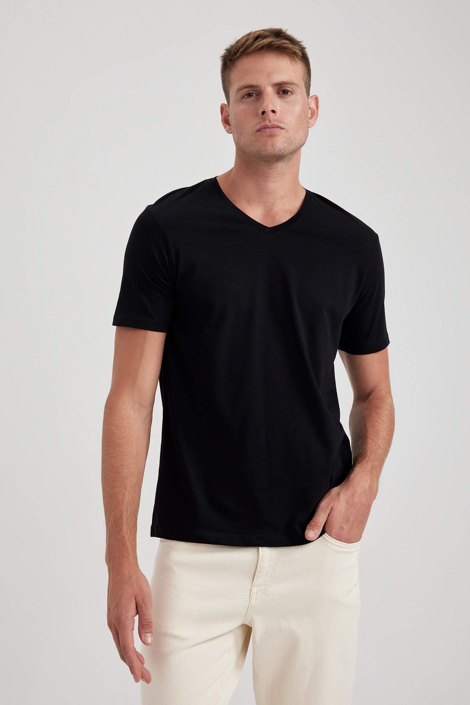 Slim Fit V-Neck Cotton Short Sleeve T-Shirt