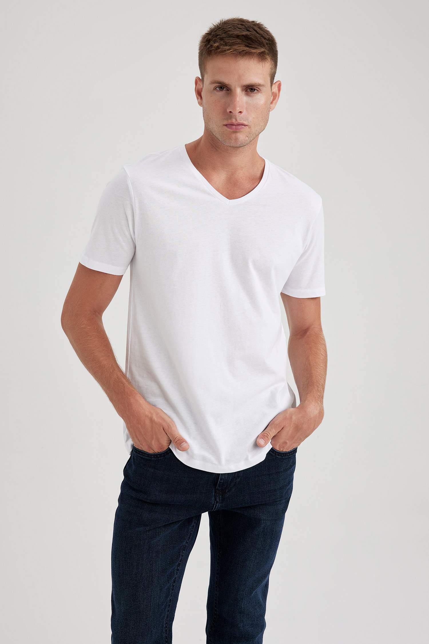 Slim Fit V-Neck Cotton Short Sleeve T-Shirt