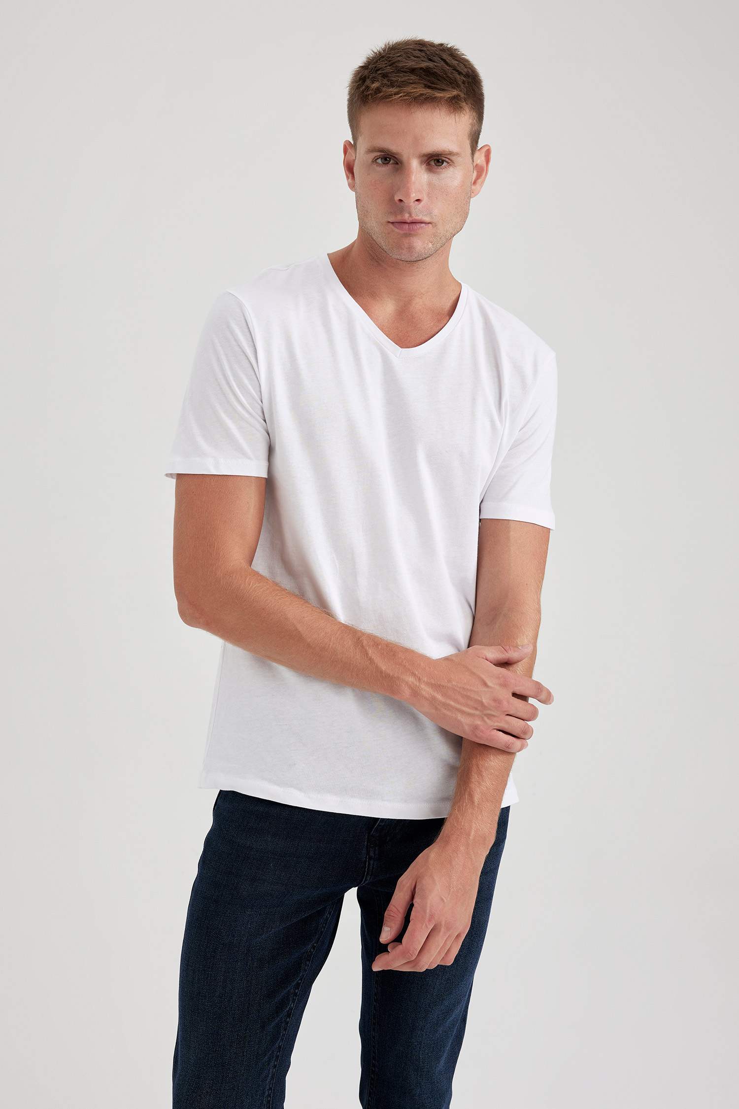 Slim Fit V-Neck Cotton Short Sleeve T-Shirt