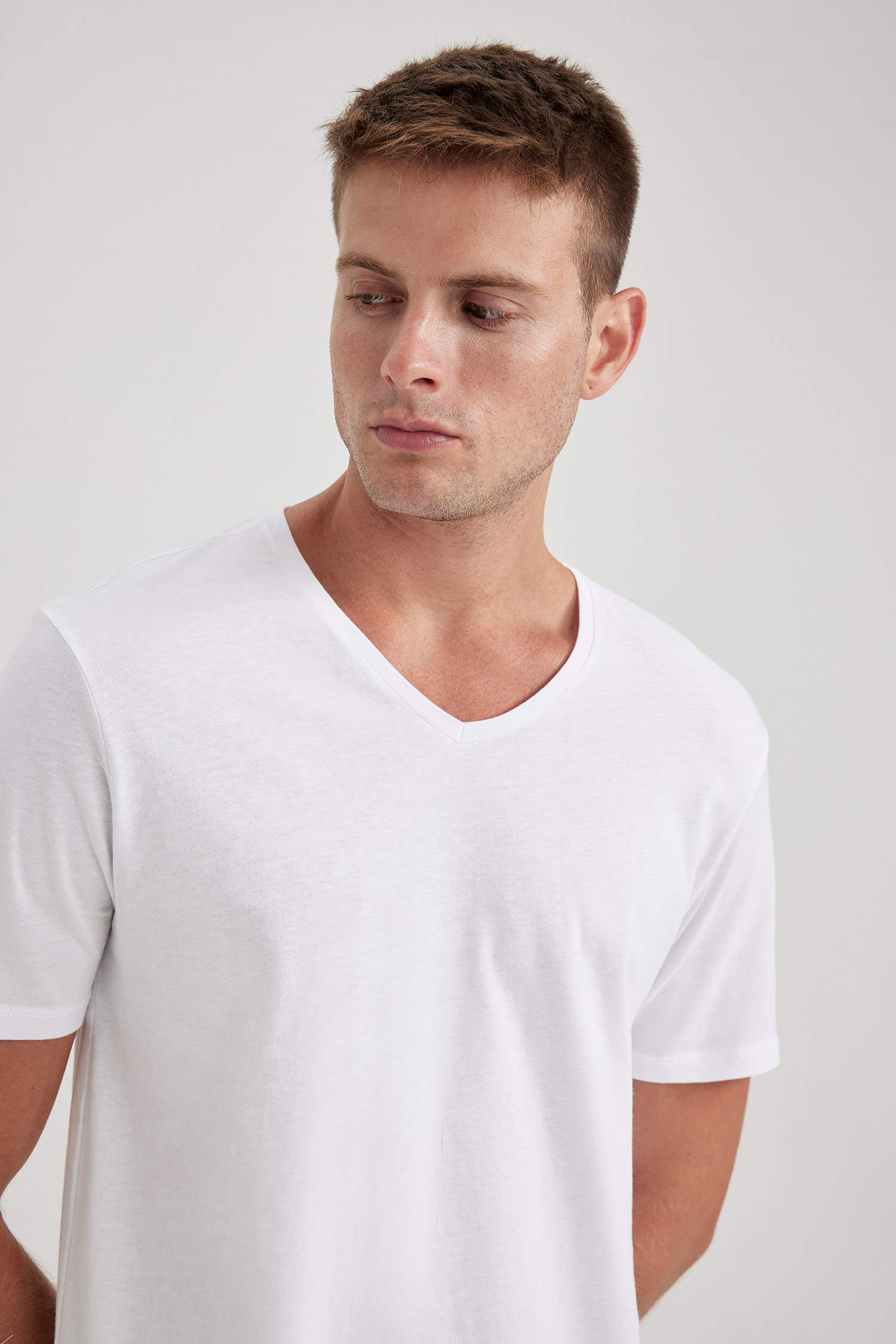 Slim Fit V-Neck Cotton Short Sleeve T-Shirt