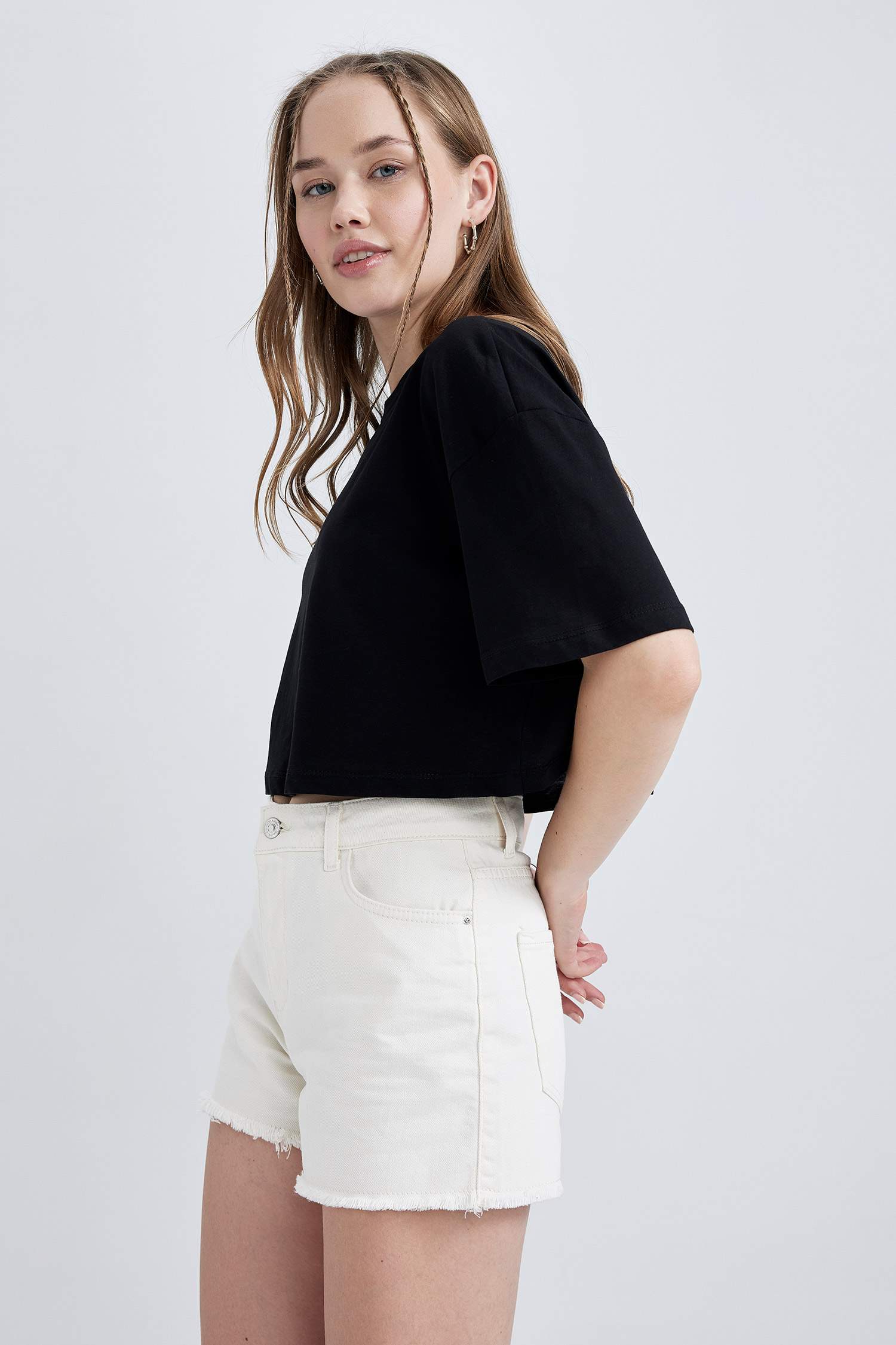 تي شيرت نص ردن قطن اوفر سايز