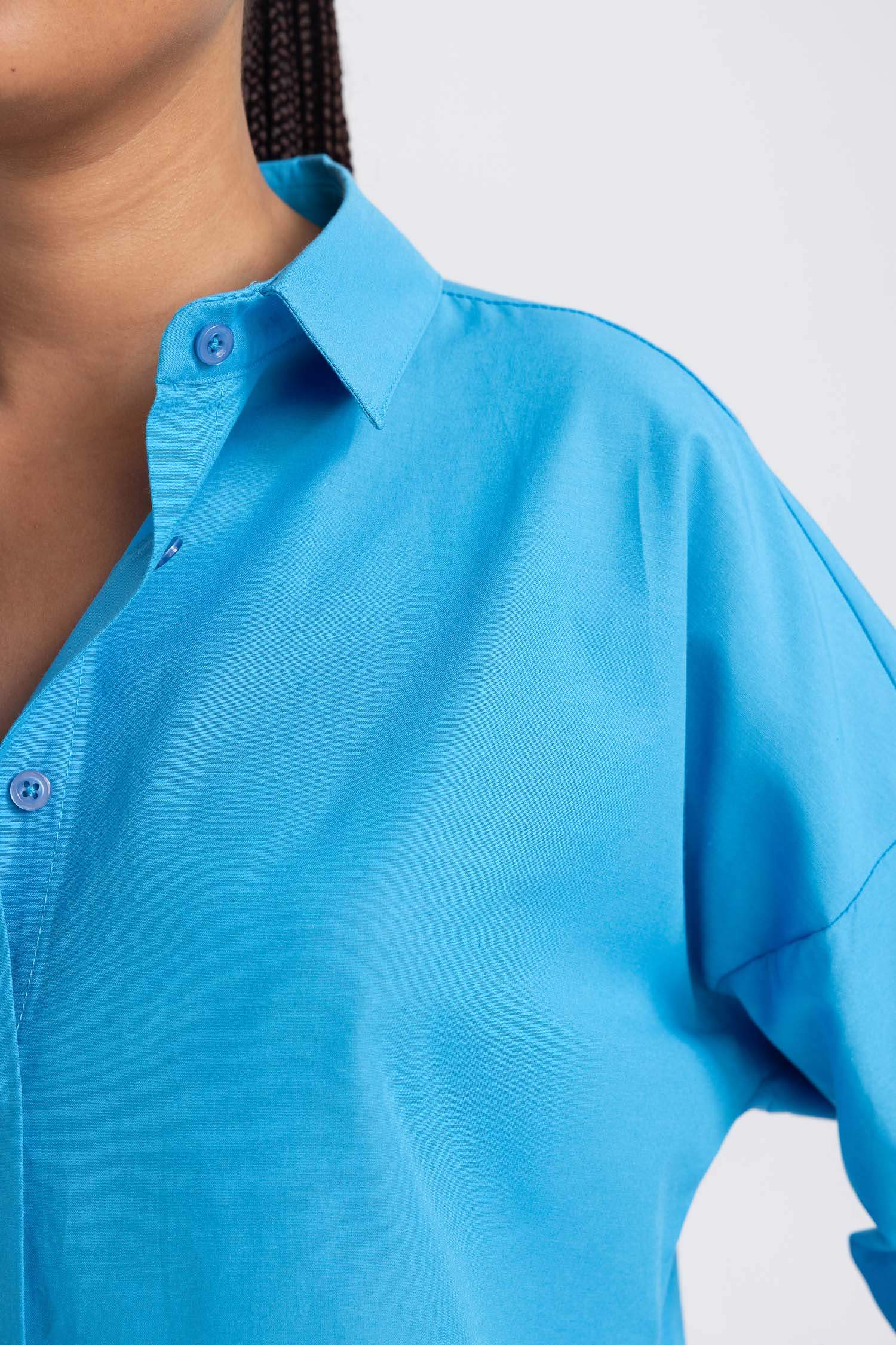 Oversize Geniş Kalıp Gömlek Yaka Poplin Uzun Kollu Tunik