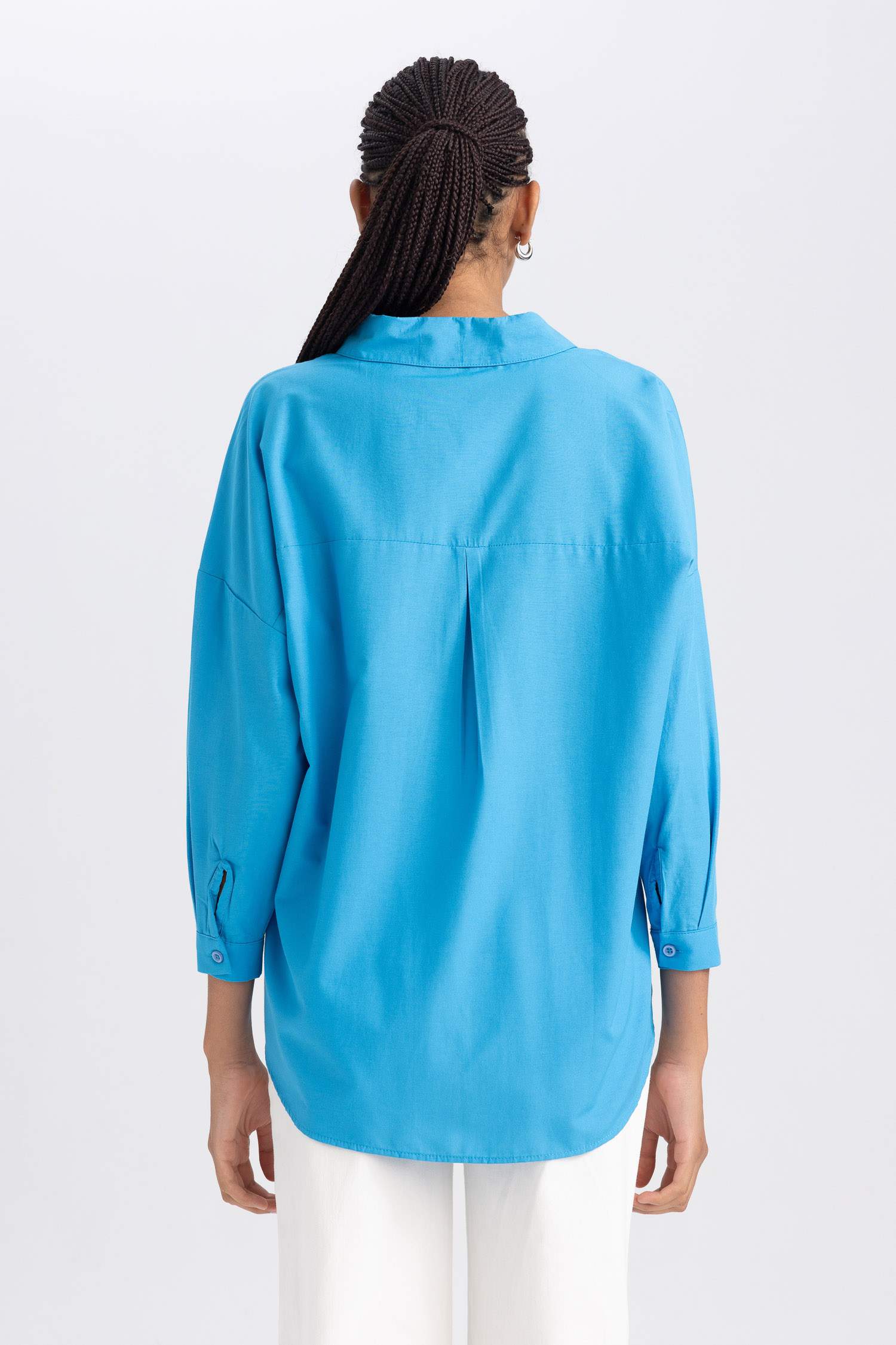 Oversize Geniş Kalıp Gömlek Yaka Poplin Uzun Kollu Tunik