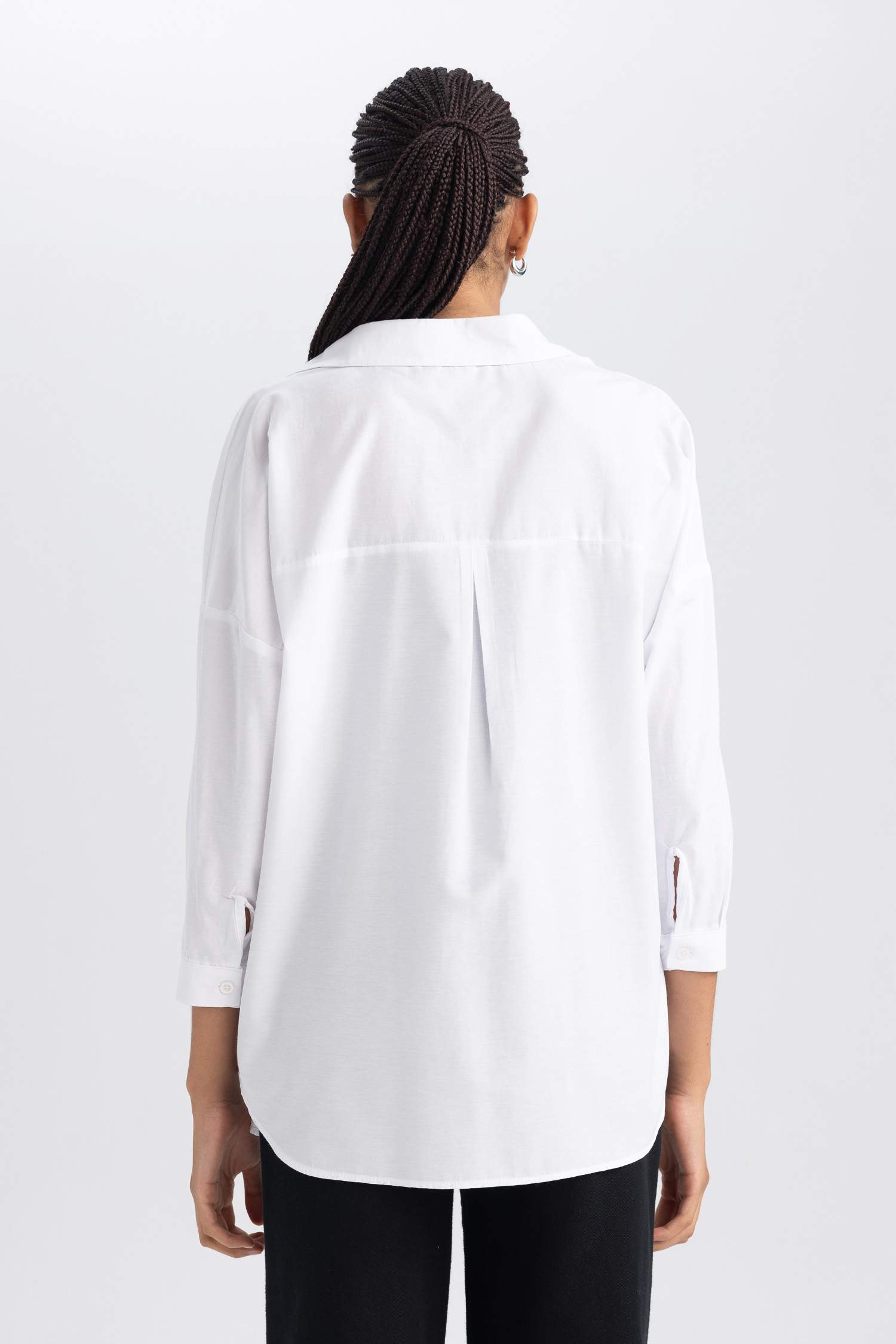Oversize Fit Poplin Shirt Collar Long Sleeve Tunic