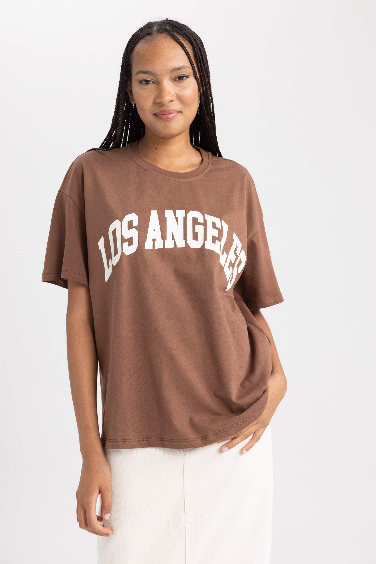 تي شيرت اوفر سايز نص ردن ياخة مستديرة