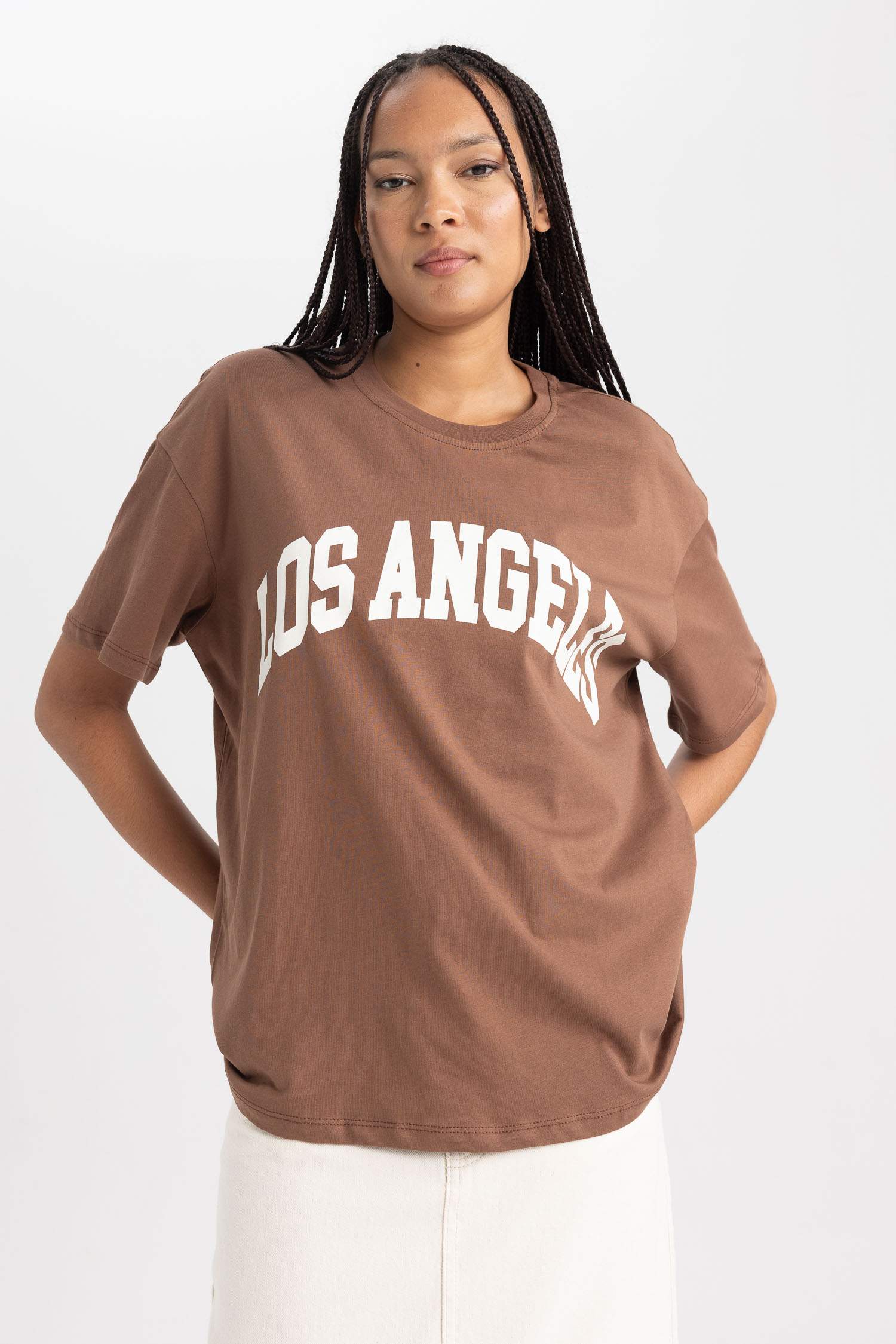 تي شيرت اوفر سايز نص ردن ياخة مستديرة