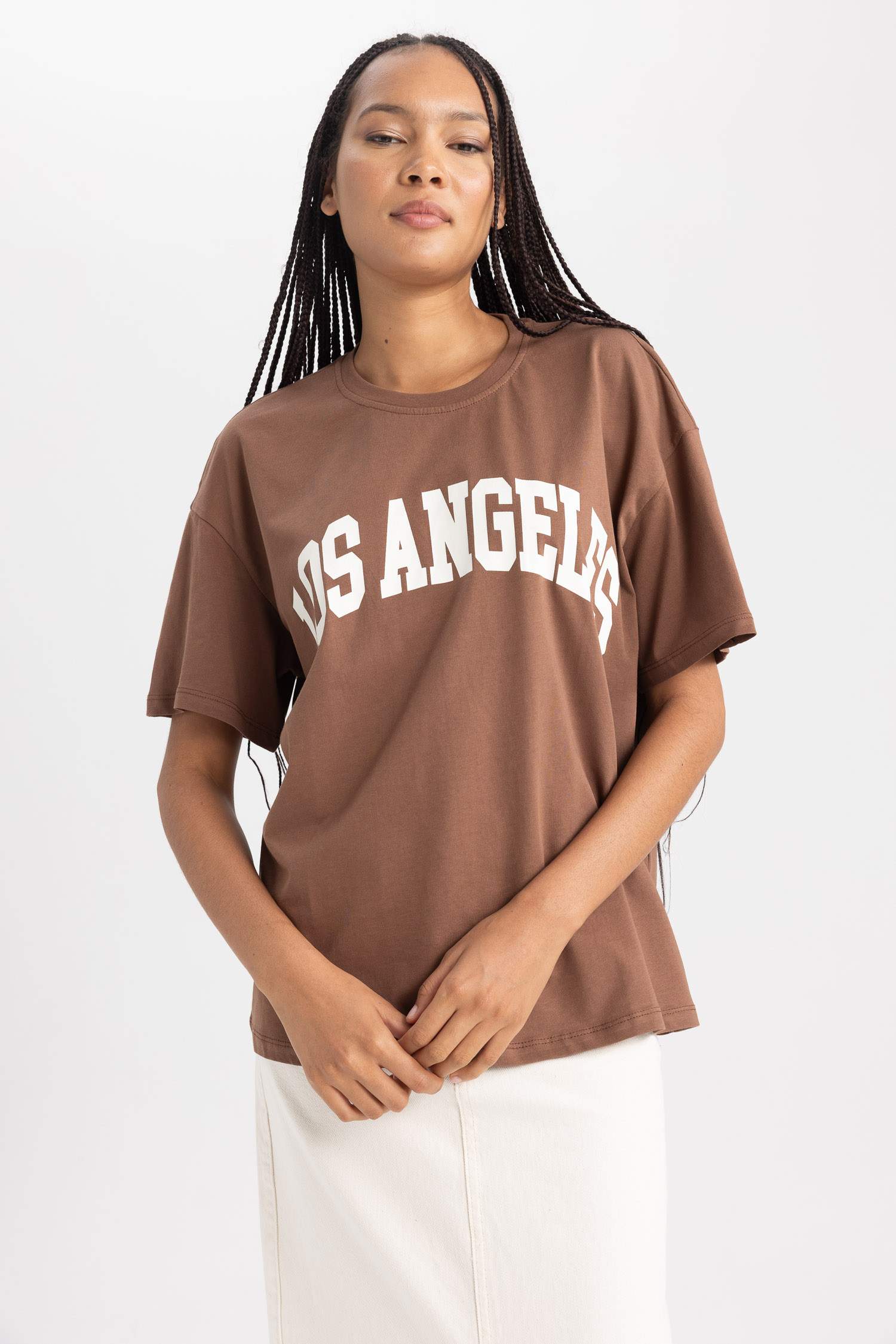 تي شيرت اوفر سايز نص ردن ياخة مستديرة