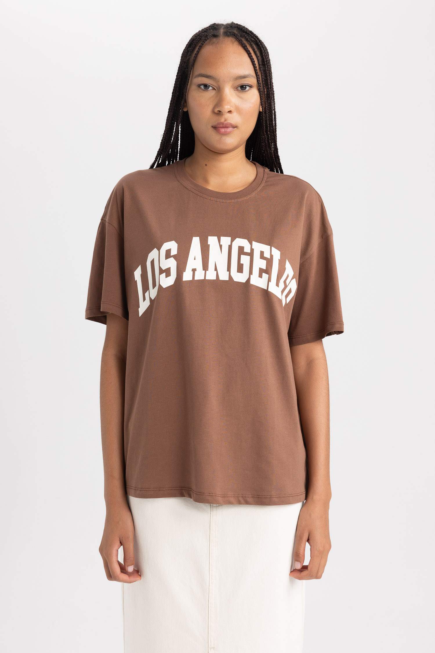 تي شيرت اوفر سايز نص ردن ياخة مستديرة