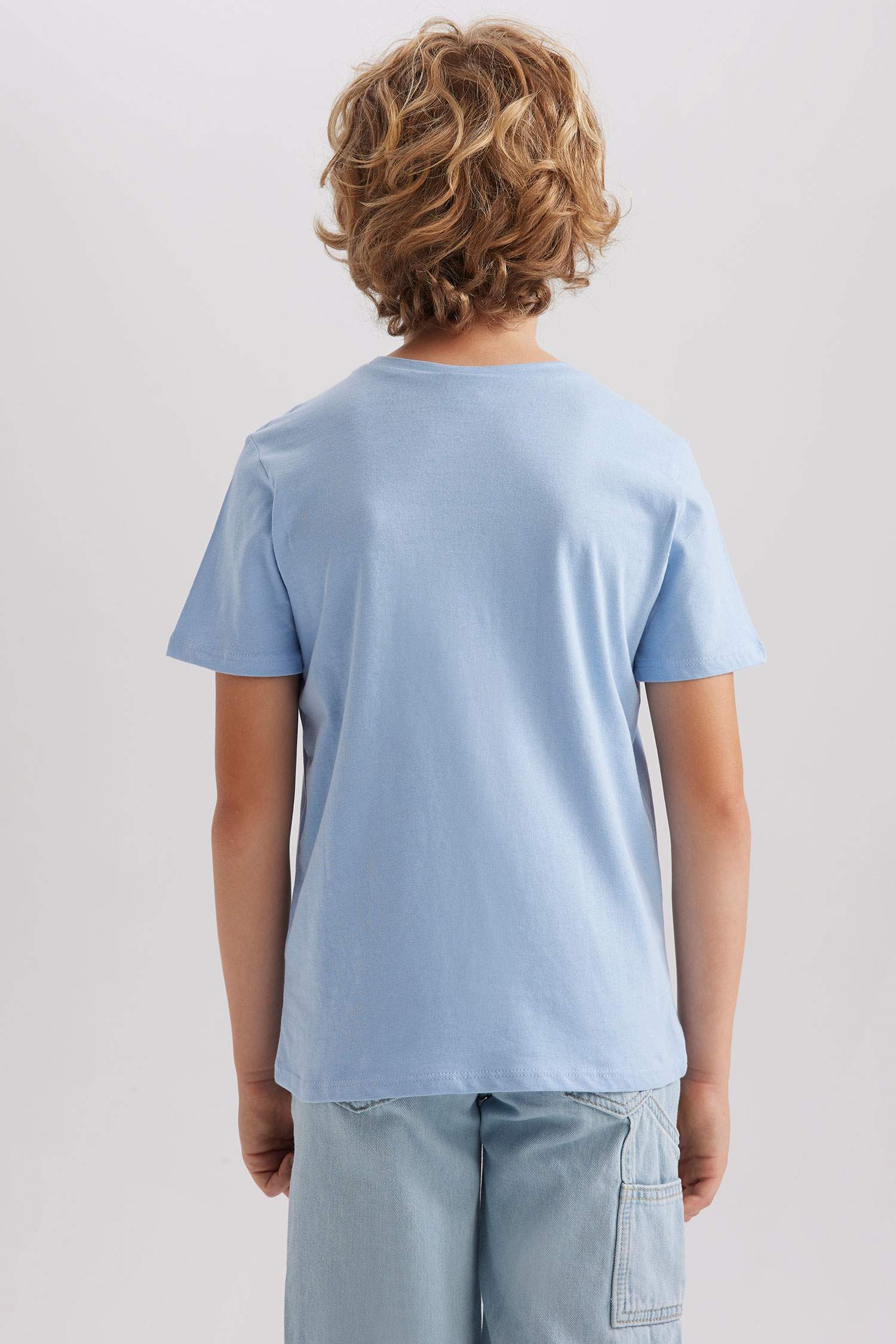 Erkek Çocuk Bisiklet Yaka Basic Düz Kısa Kollu Tişört