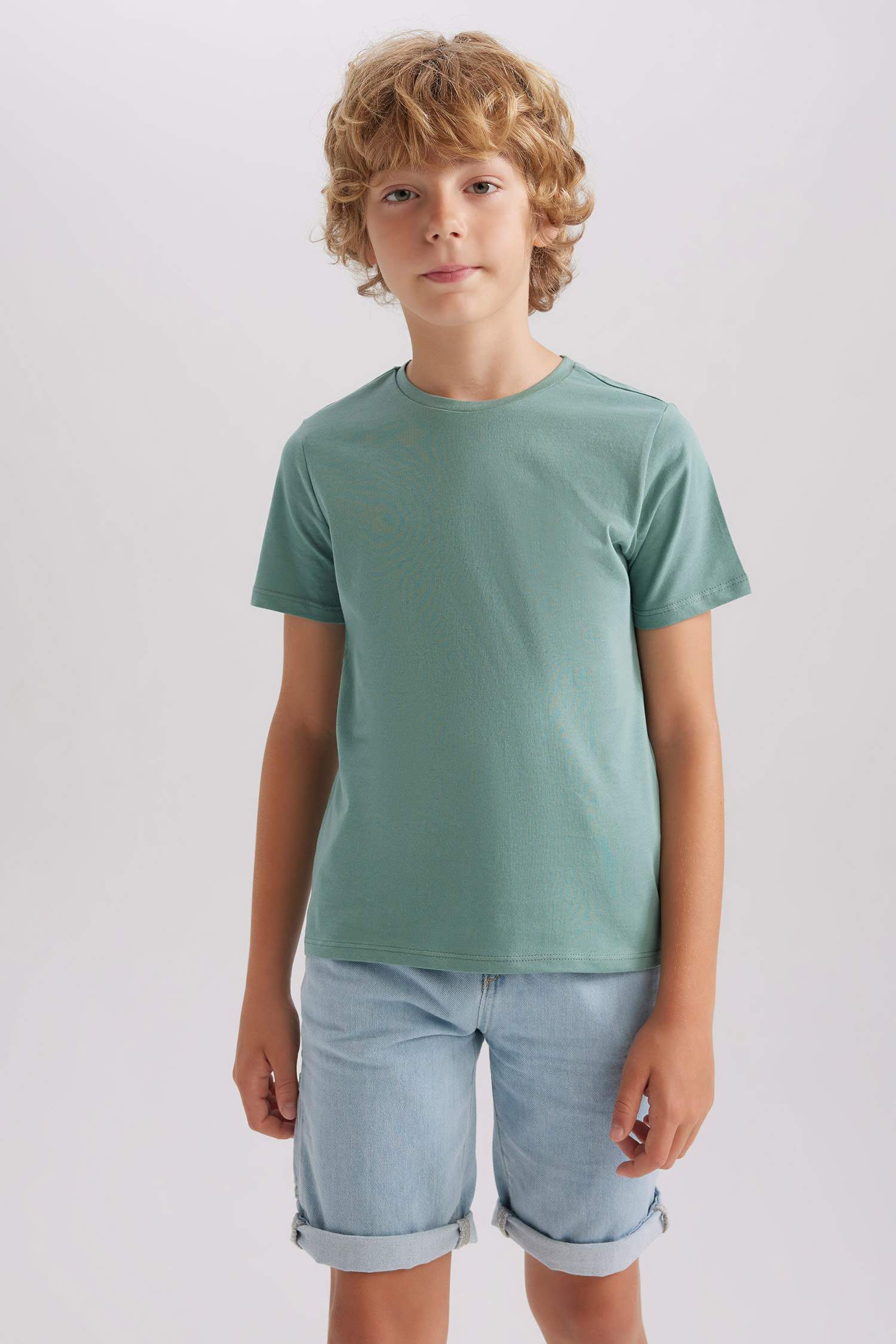 Erkek Çocuk Bisiklet Yaka Basic Düz Kısa Kollu Tişört