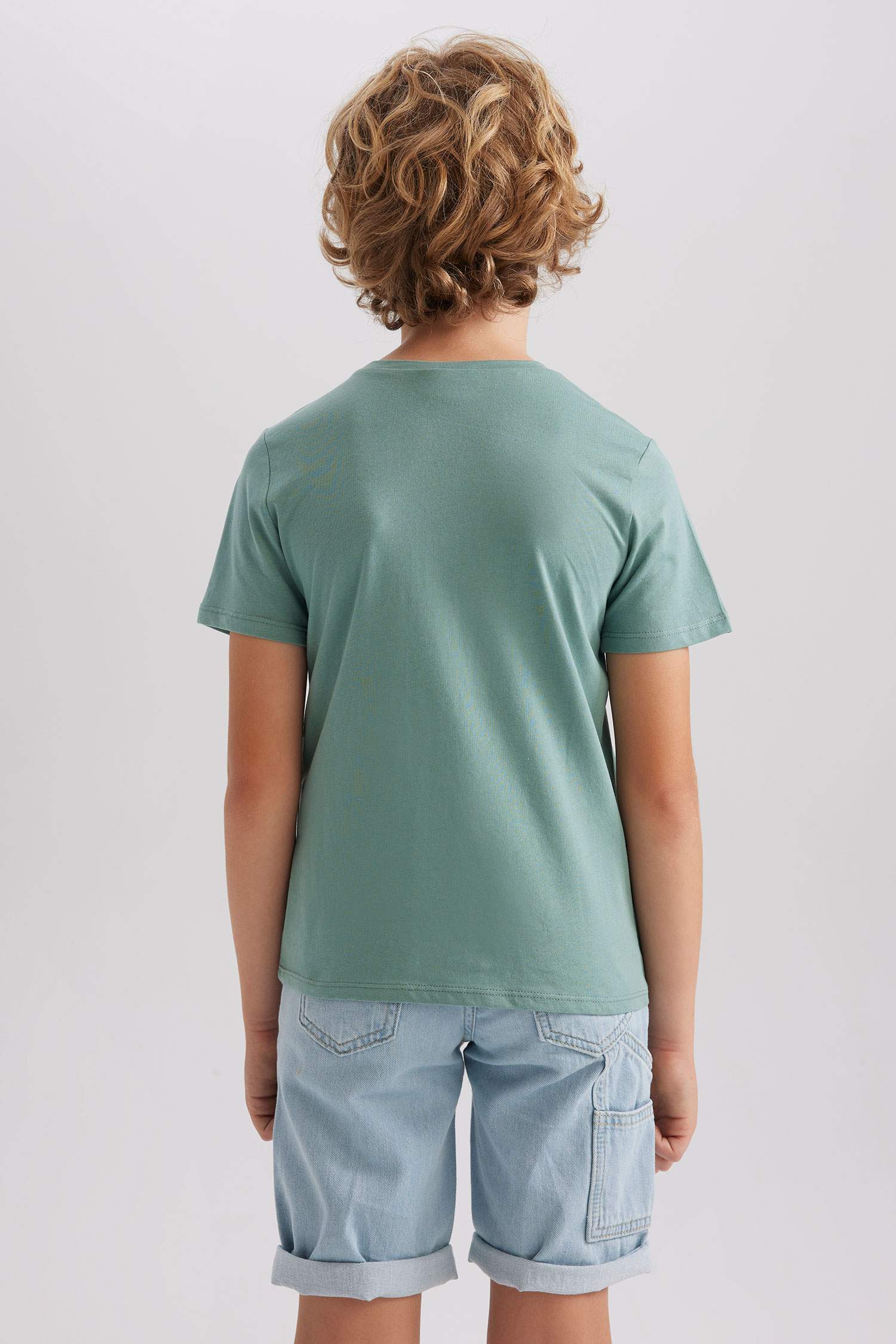 Erkek Çocuk Bisiklet Yaka Basic Düz Kısa Kollu Tişört