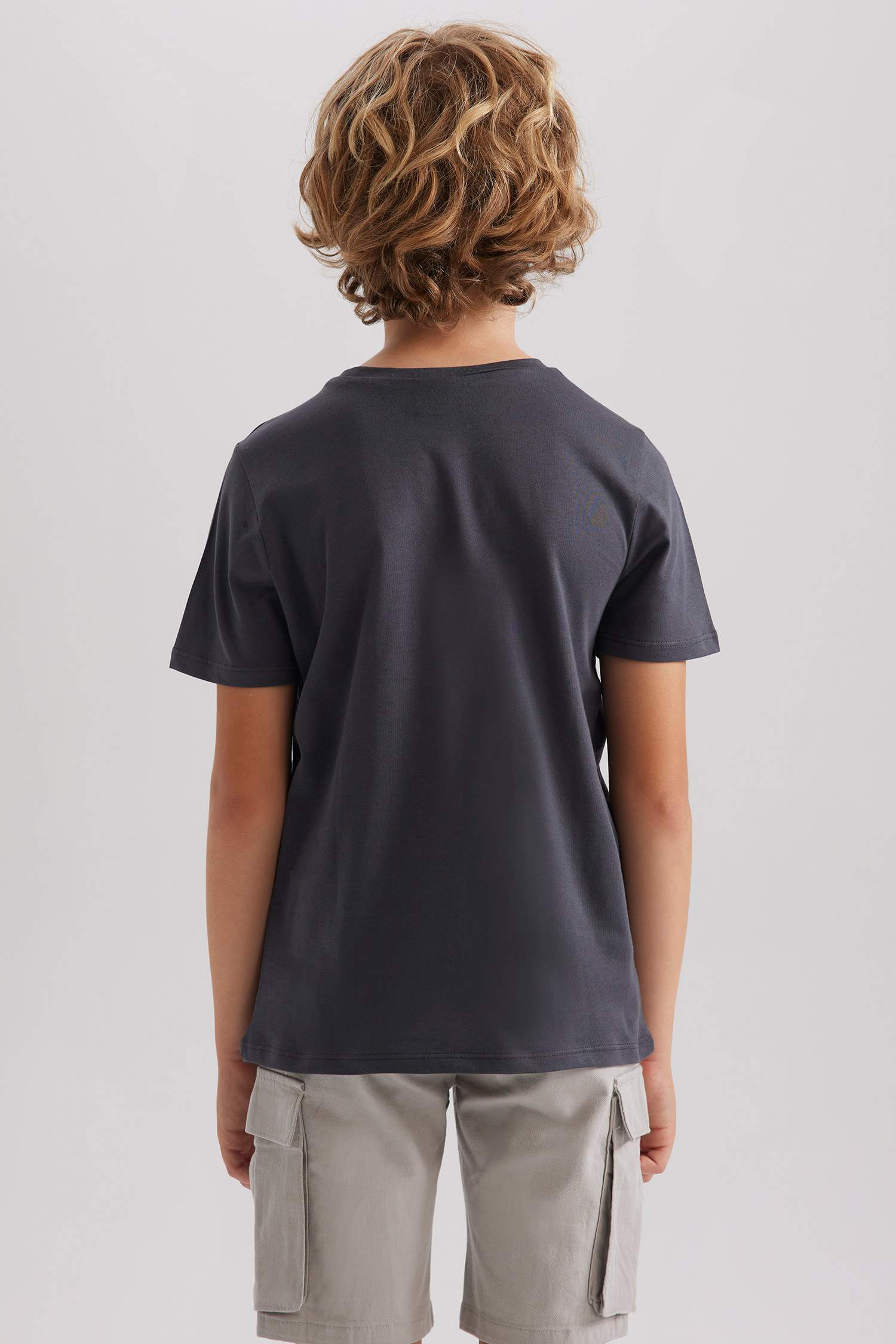 Erkek Çocuk Bisiklet Yaka Basic Düz Kısa Kollu Tişört