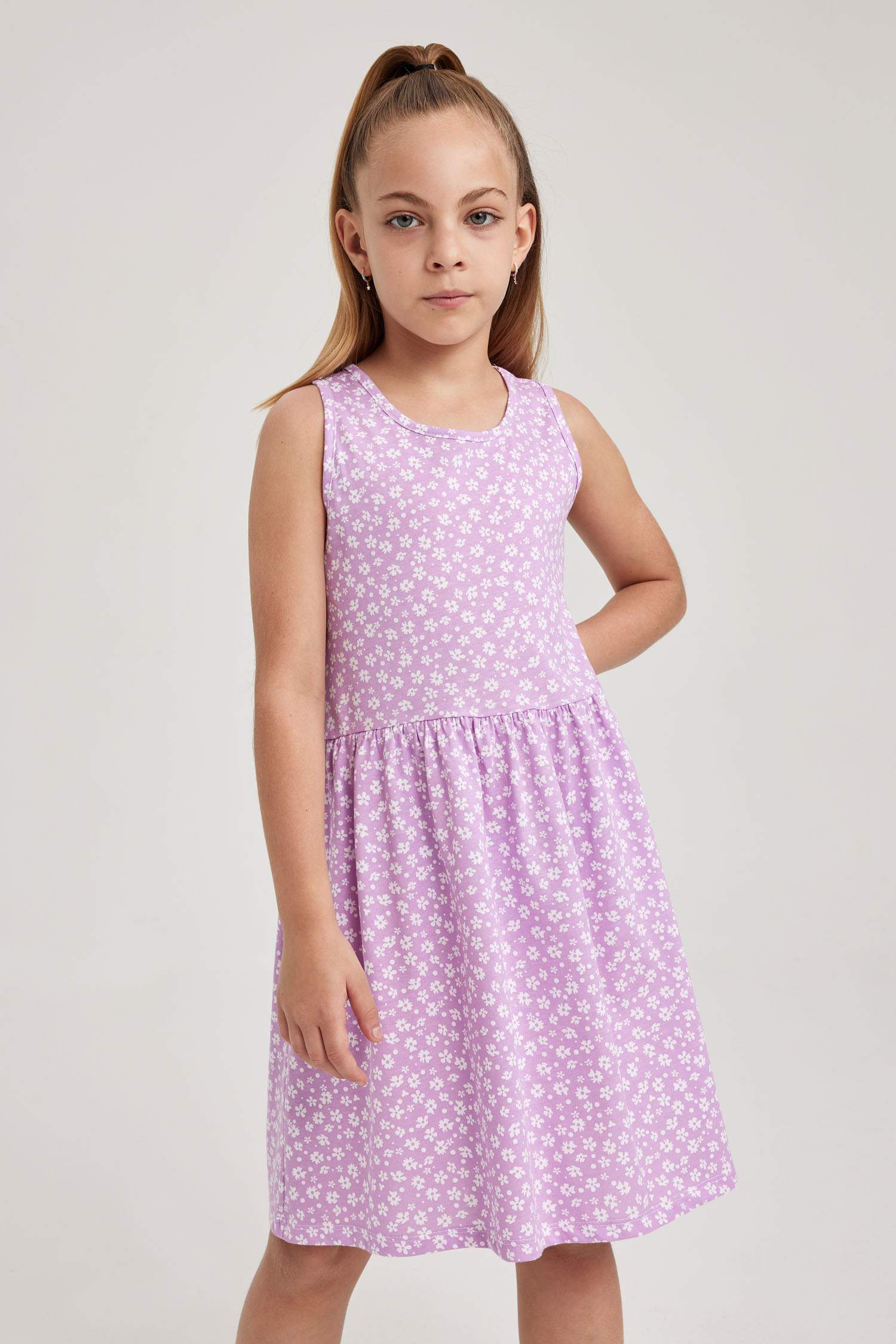 Girl Patterned Cotton Sleeveless Dress