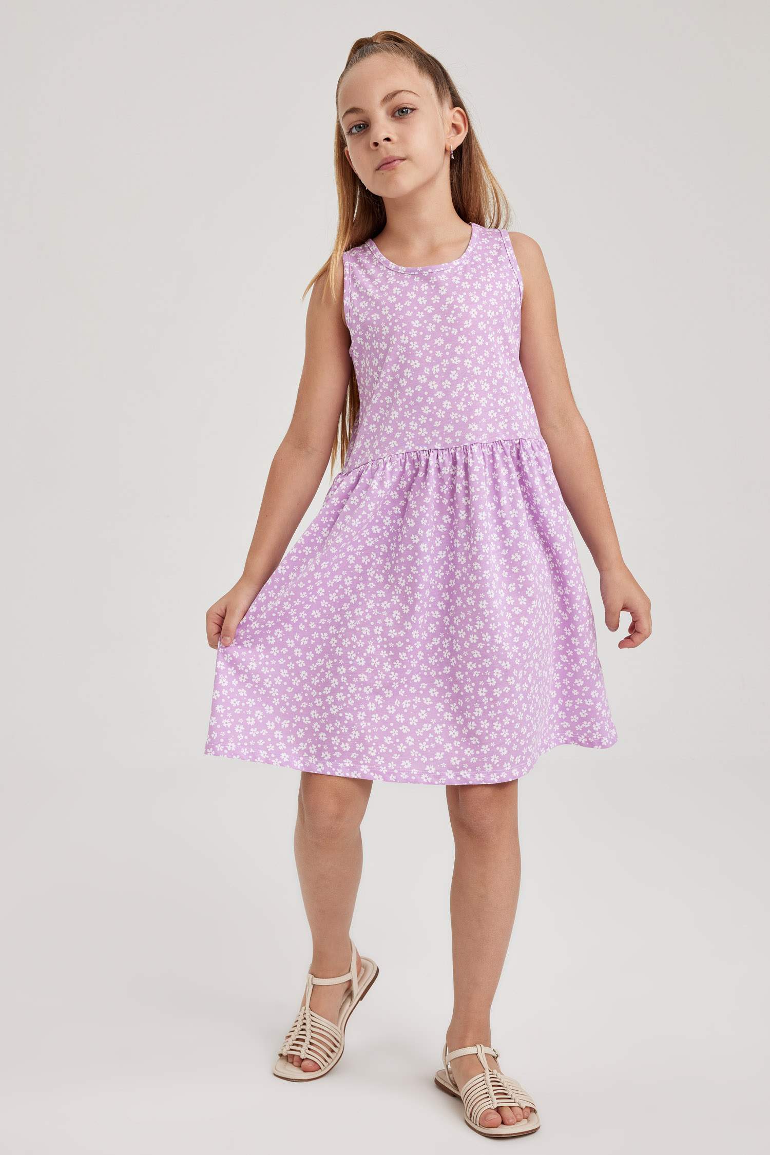 Girl Patterned Cotton Sleeveless Dress