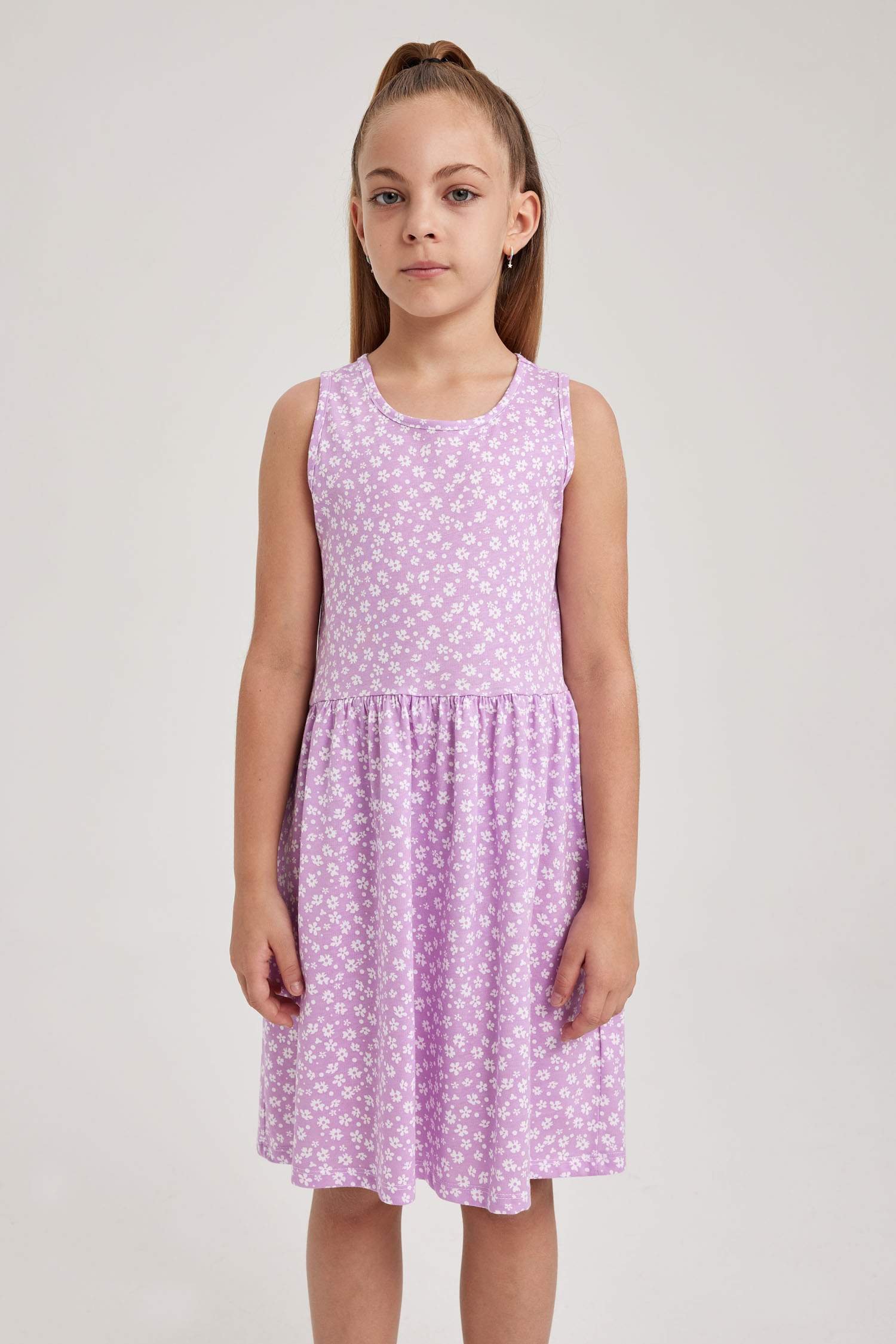 Girl Patterned Cotton Sleeveless Dress