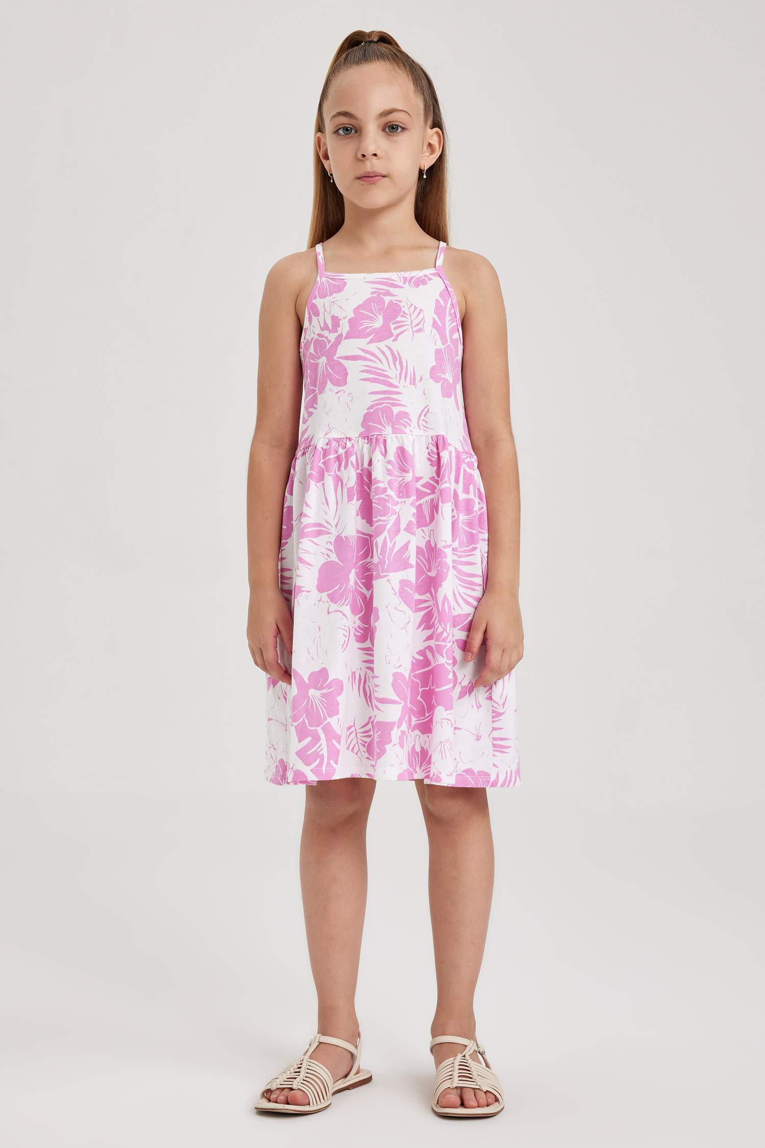 فستان قطن بناتي قصة عادية منقوش