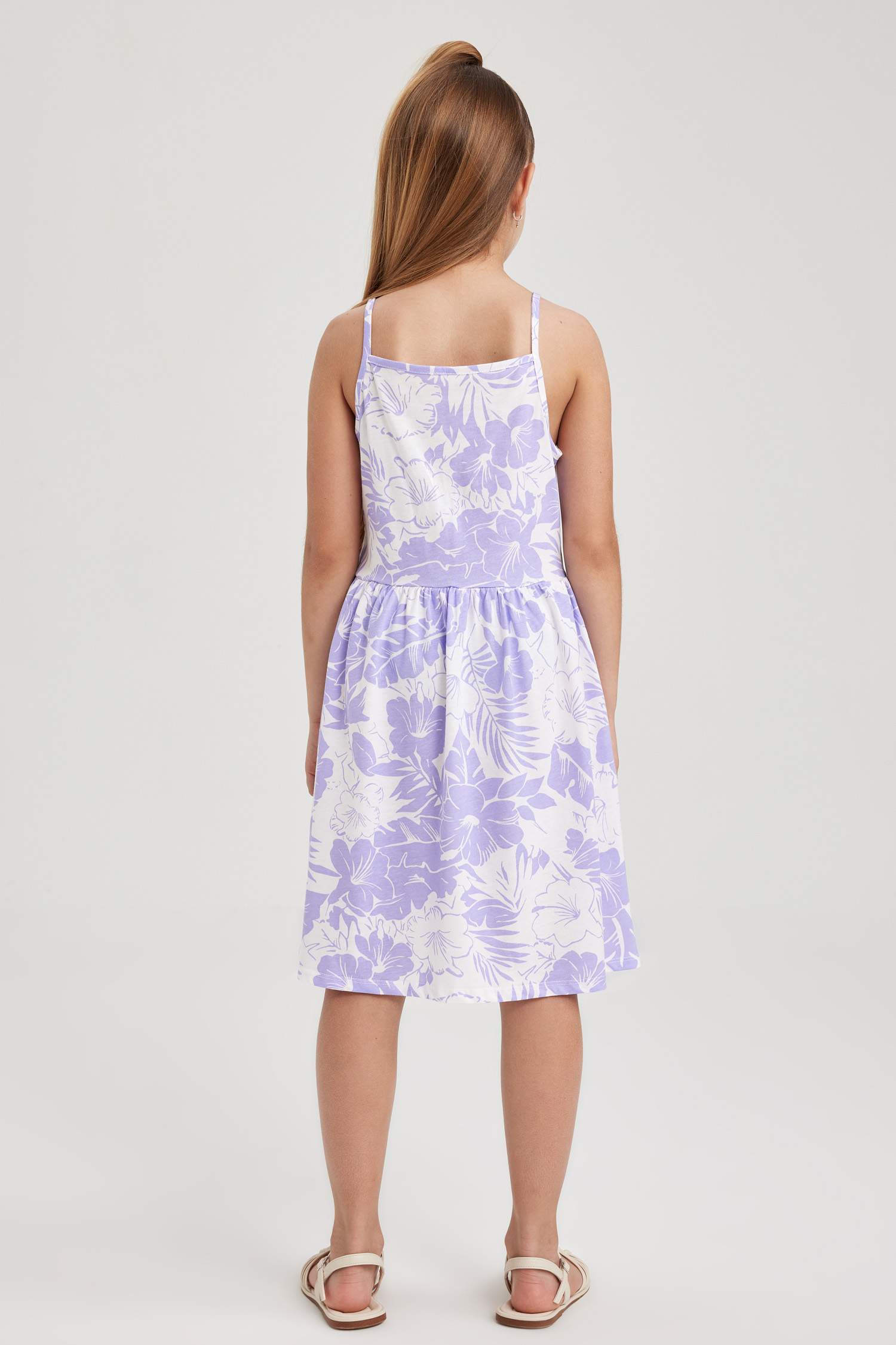 فستان قطن بناتي قصة عادية منقوش