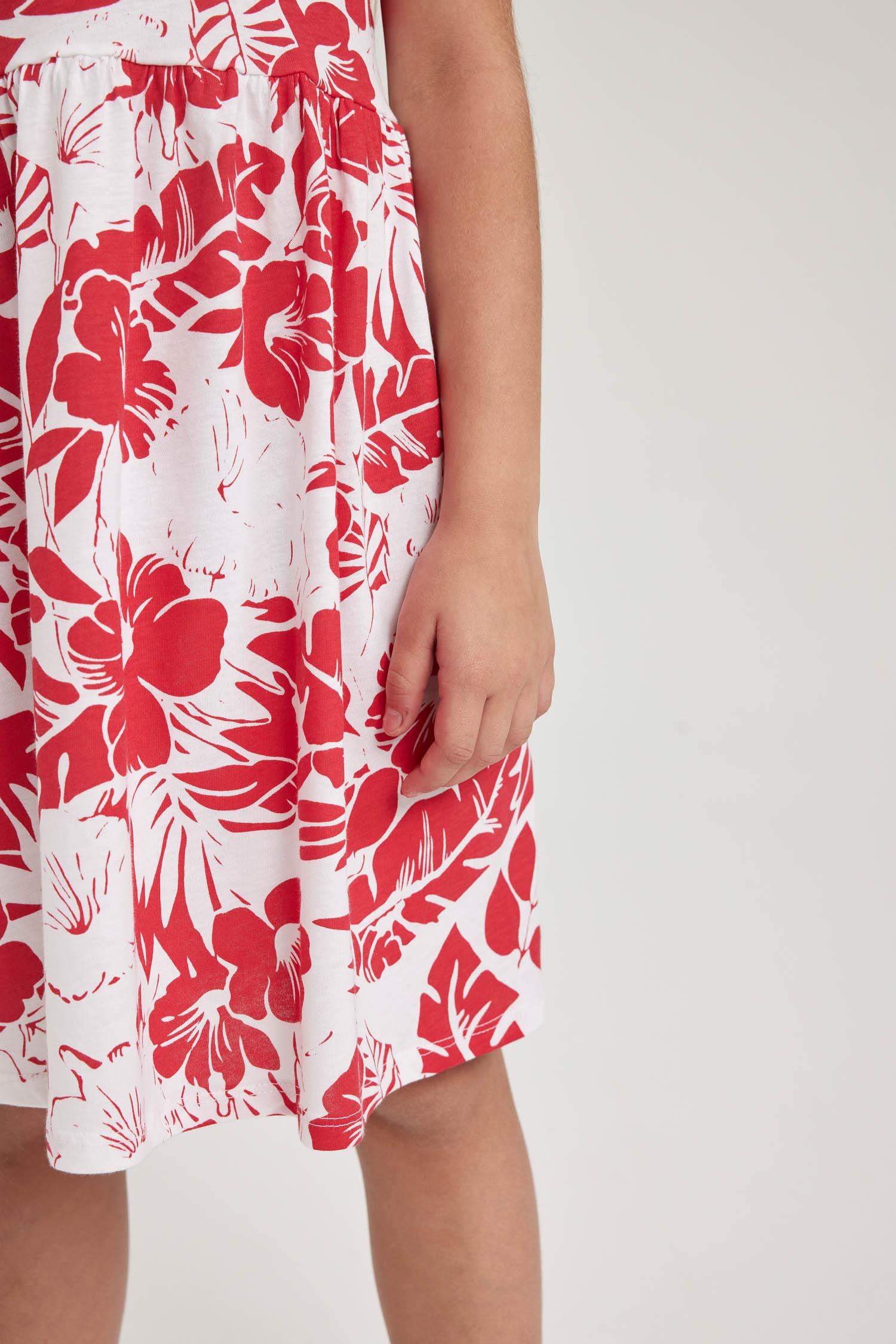 فستان قطن بناتي قصة عادية منقوش