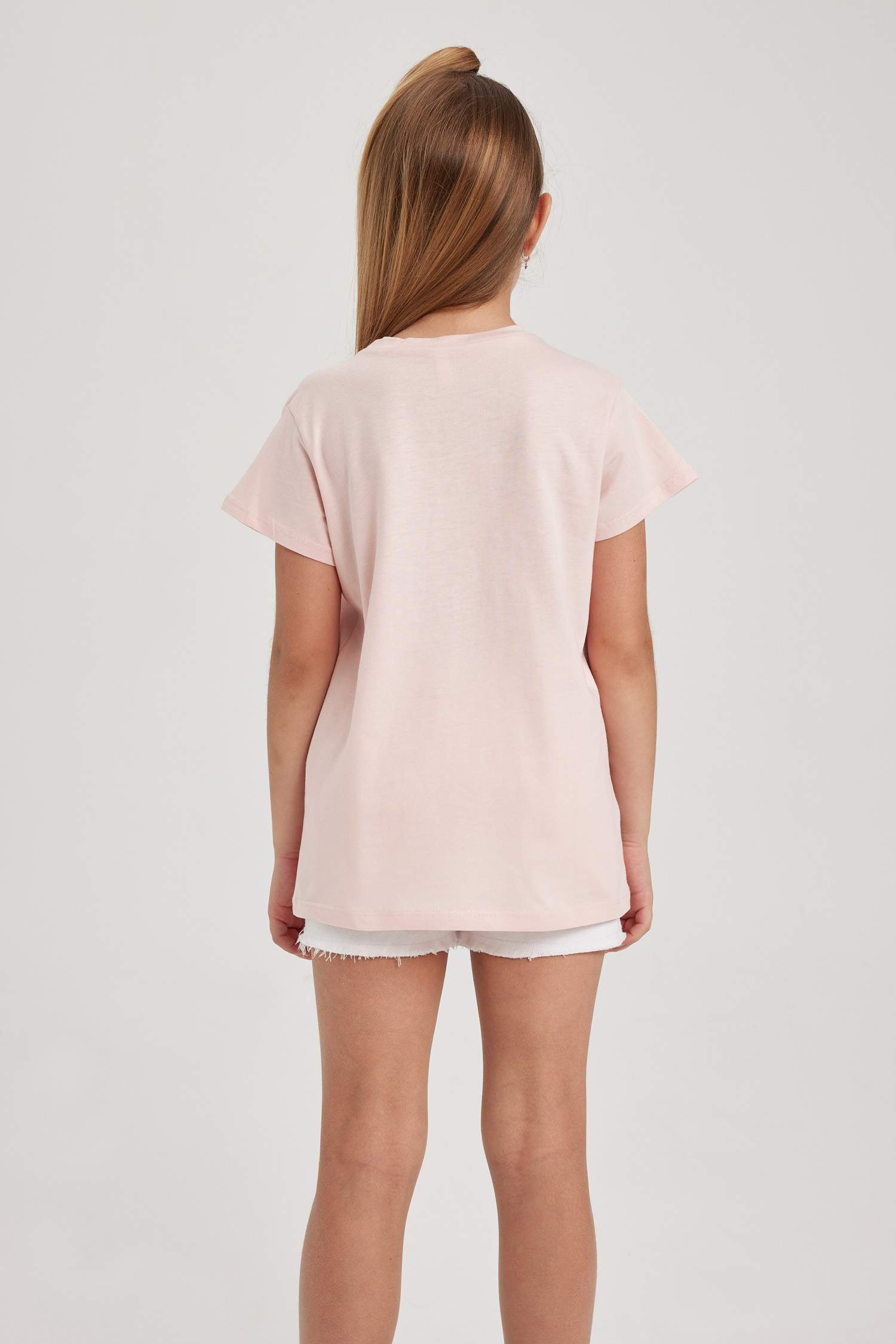 Kız Çocuk Bisiklet Yaka Baskılı Kısa Kollu Tişört