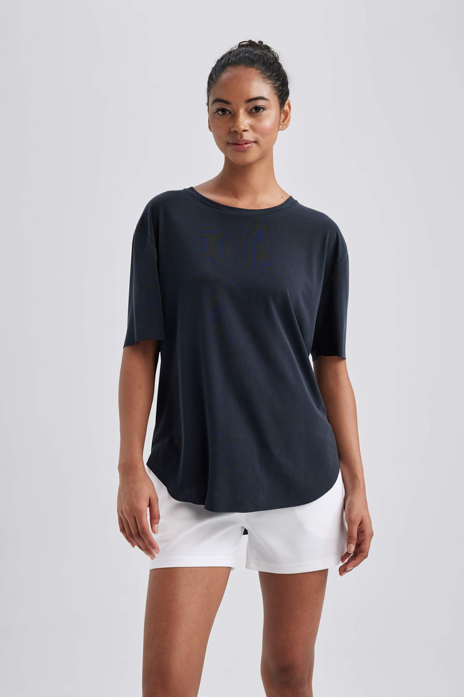 DeFactoFit Oversize Premium Bisiklet Yaka Sporcu Kısa Kollu Tişört