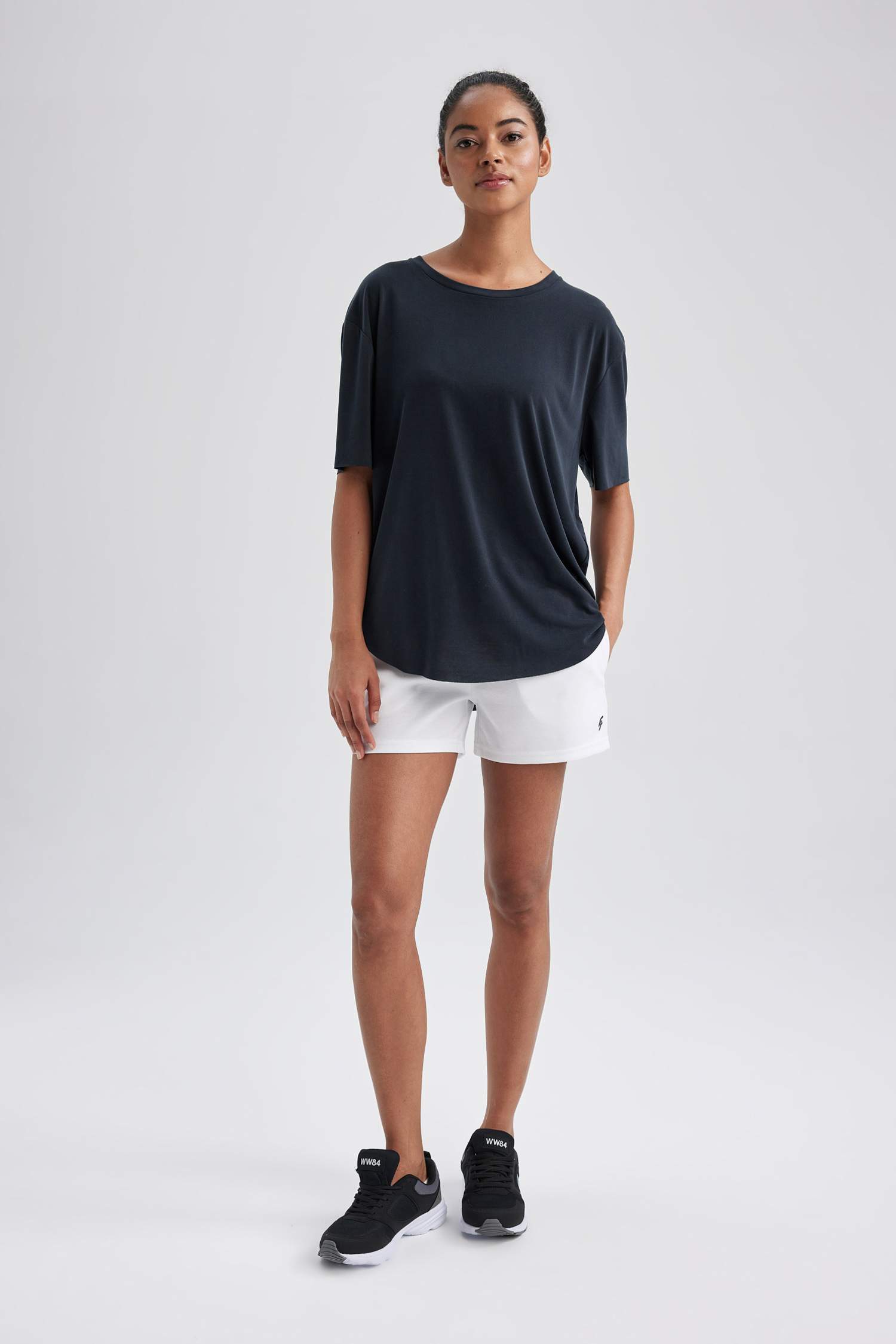 DeFactoFit Oversize Premium Bisiklet Yaka Sporcu Kısa Kollu Tişört