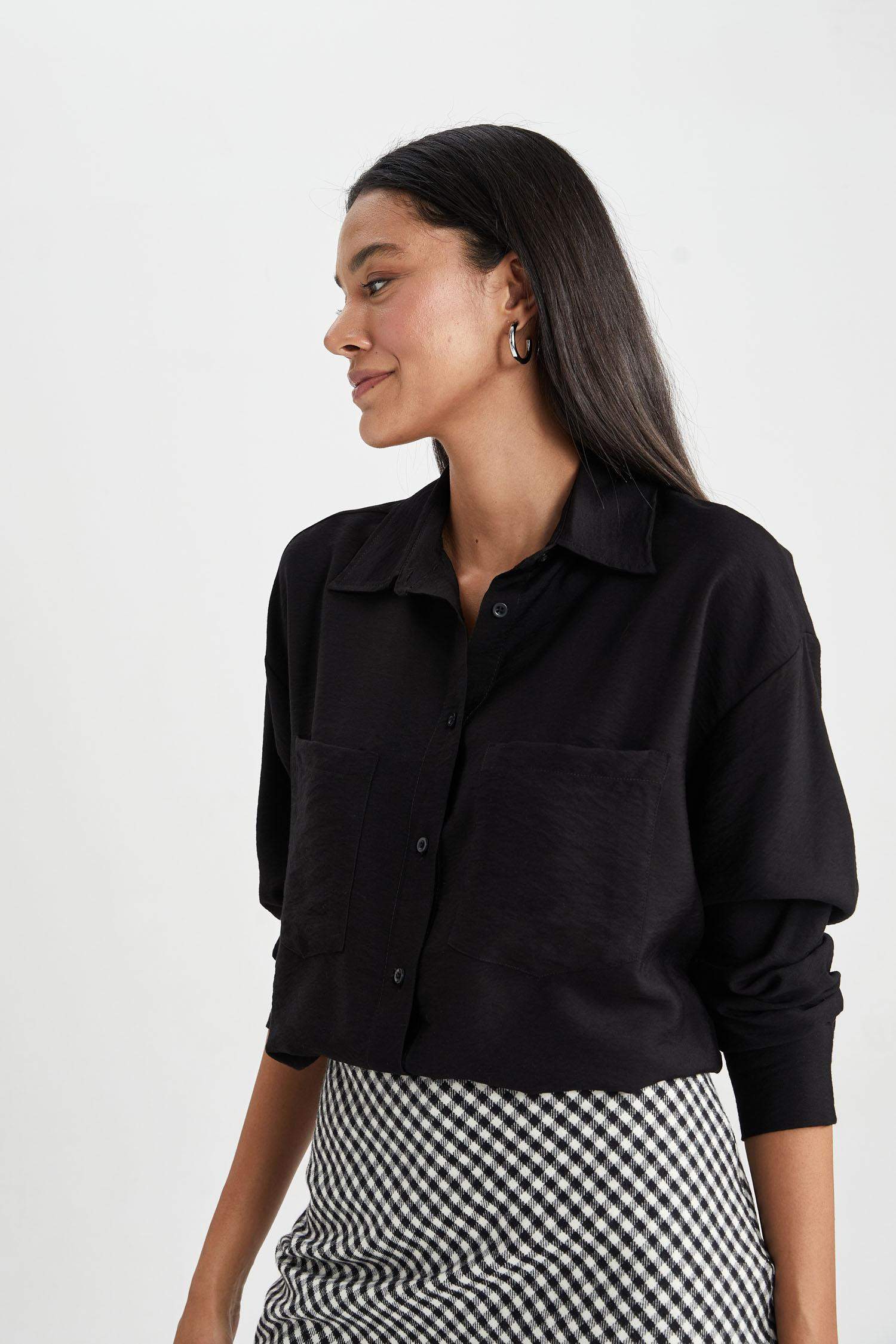 үлкен пішім Ұзын жеңді көйлек