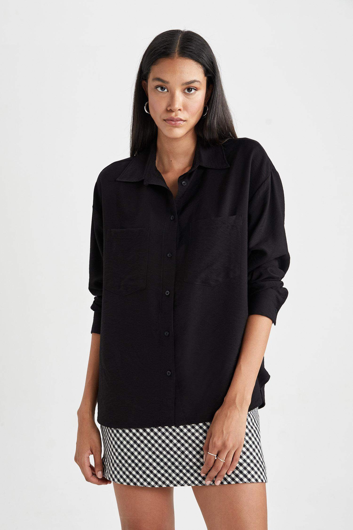 үлкен пішім Ұзын жеңді көйлек