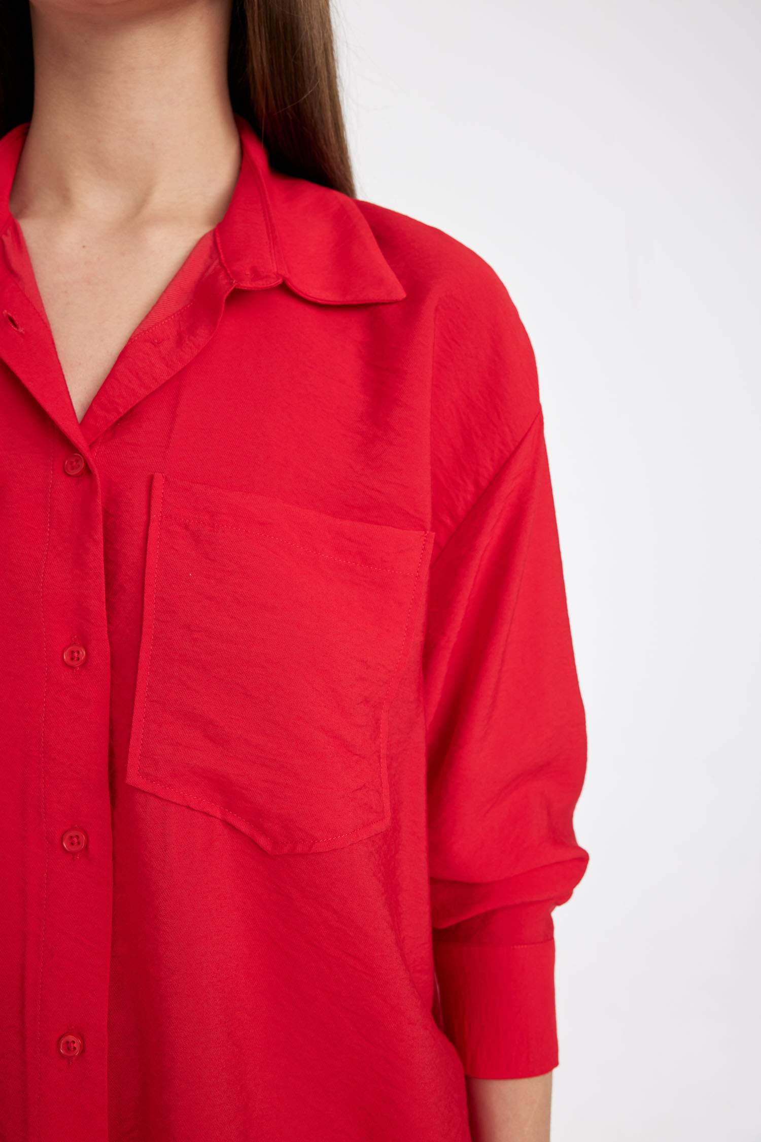 Oversize Fit Basic Red Long Sleeve Shirt