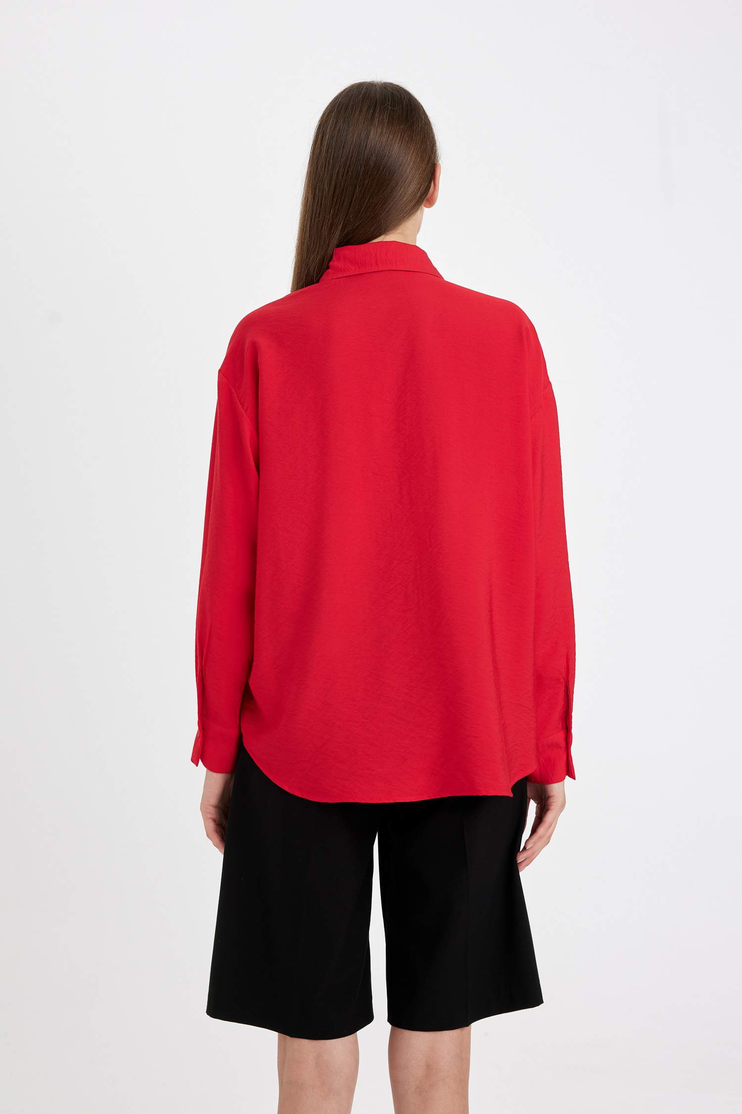 Oversize Fit Basic Red Long Sleeve Shirt