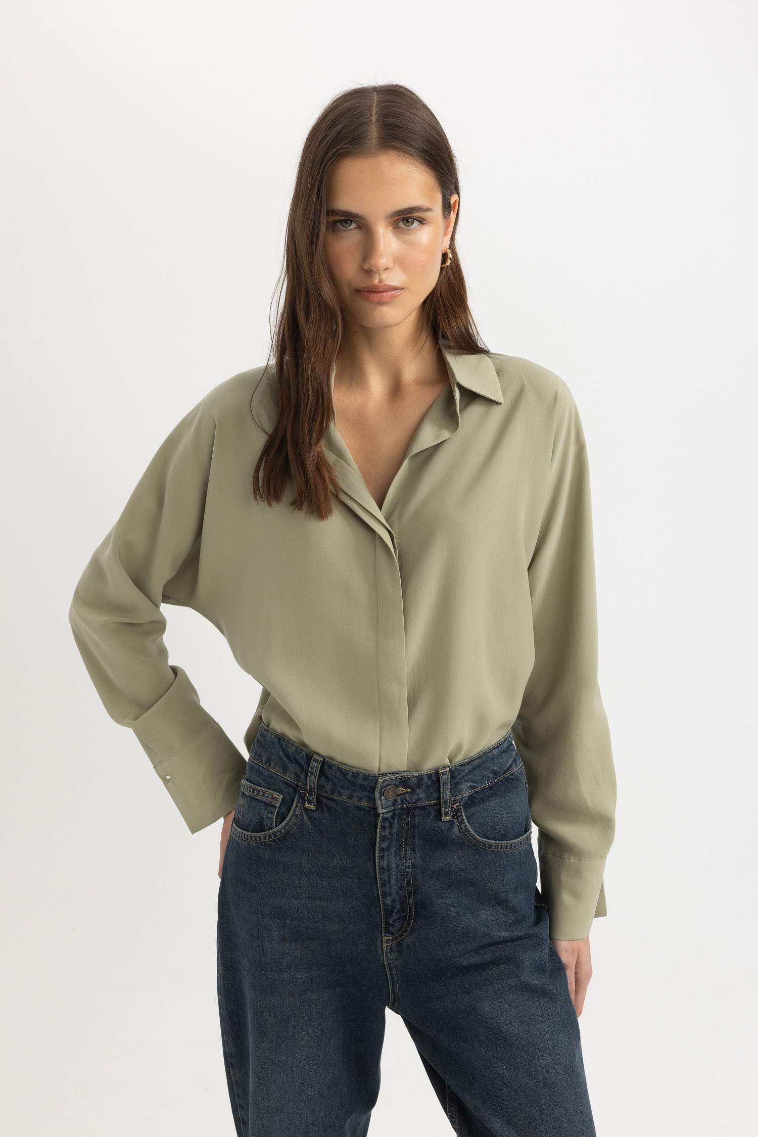 Loose Fit Tensel Uzun Kollu Gömlek