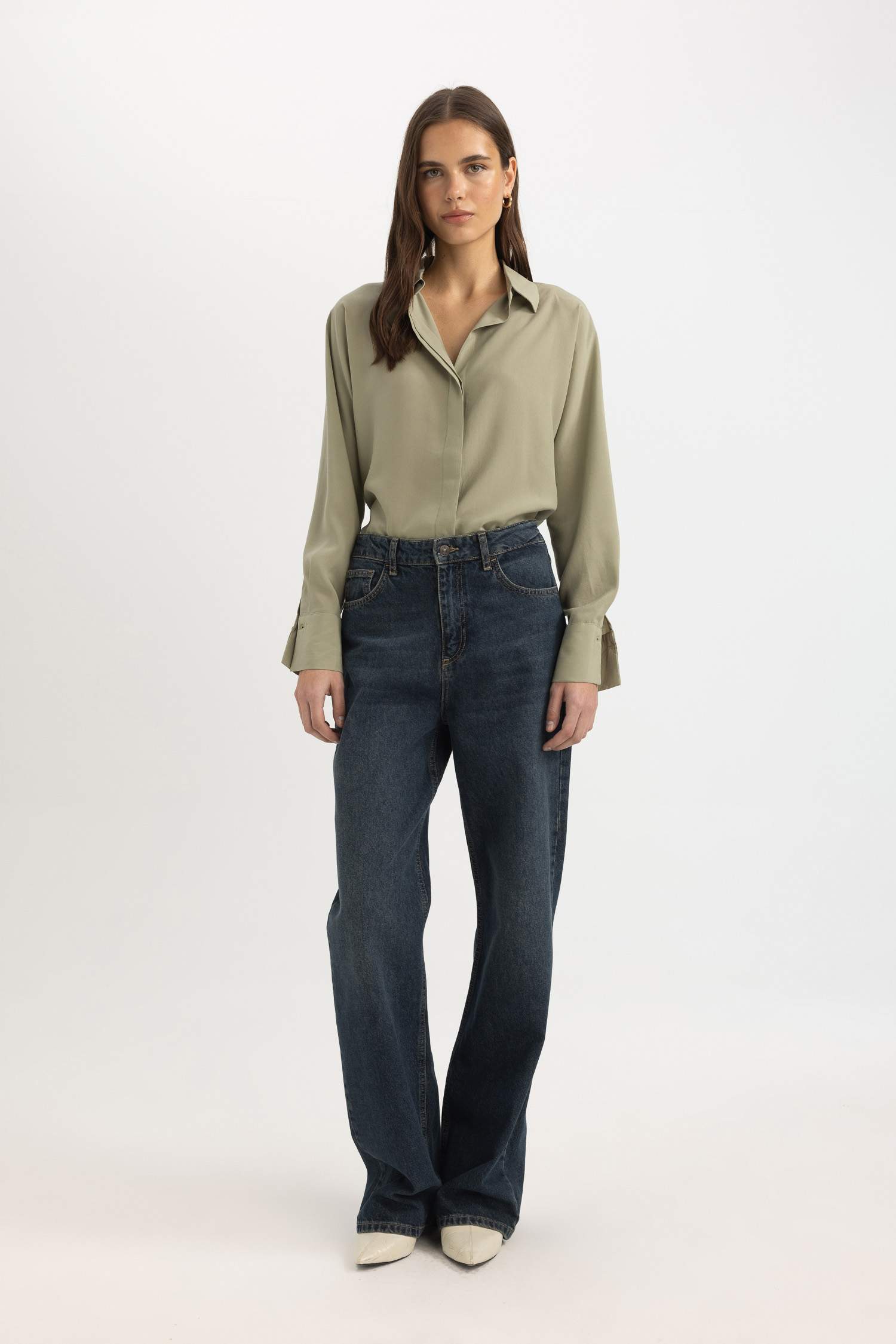 Loose Fit Tensel Uzun Kollu Gömlek