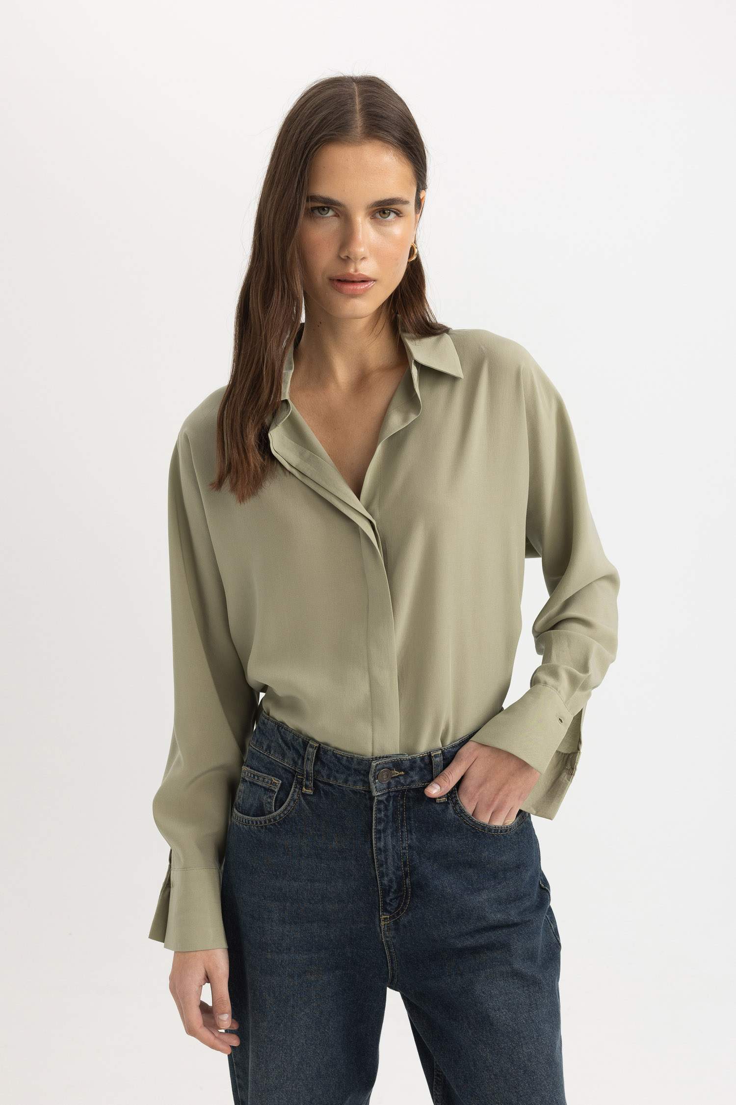 Loose Fit Tensel Uzun Kollu Gömlek