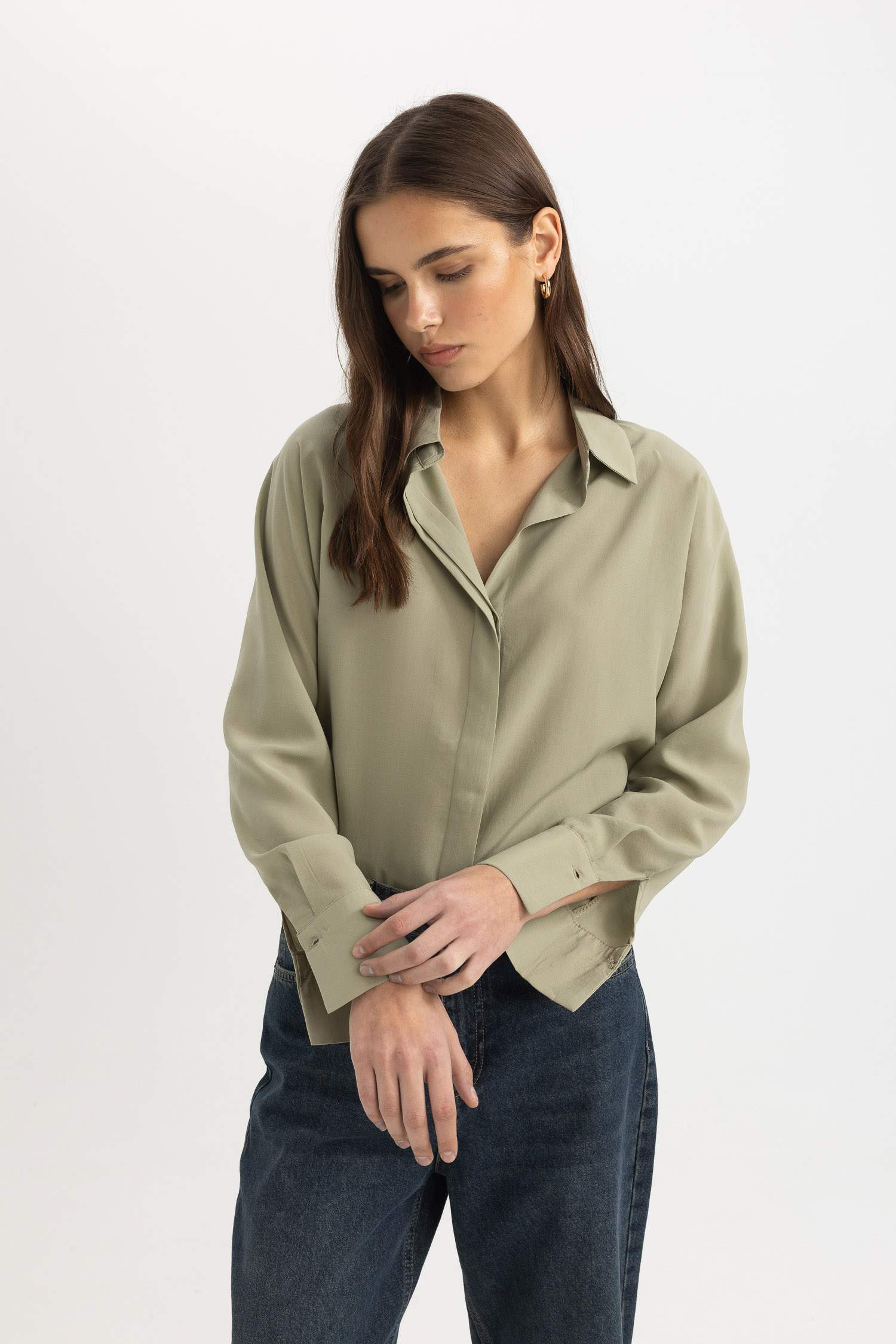 Loose Fit Tensel Uzun Kollu Gömlek