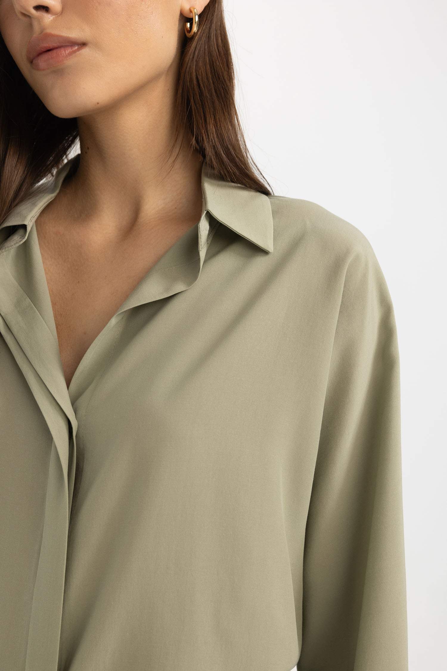 Loose Fit Tensel Uzun Kollu Gömlek