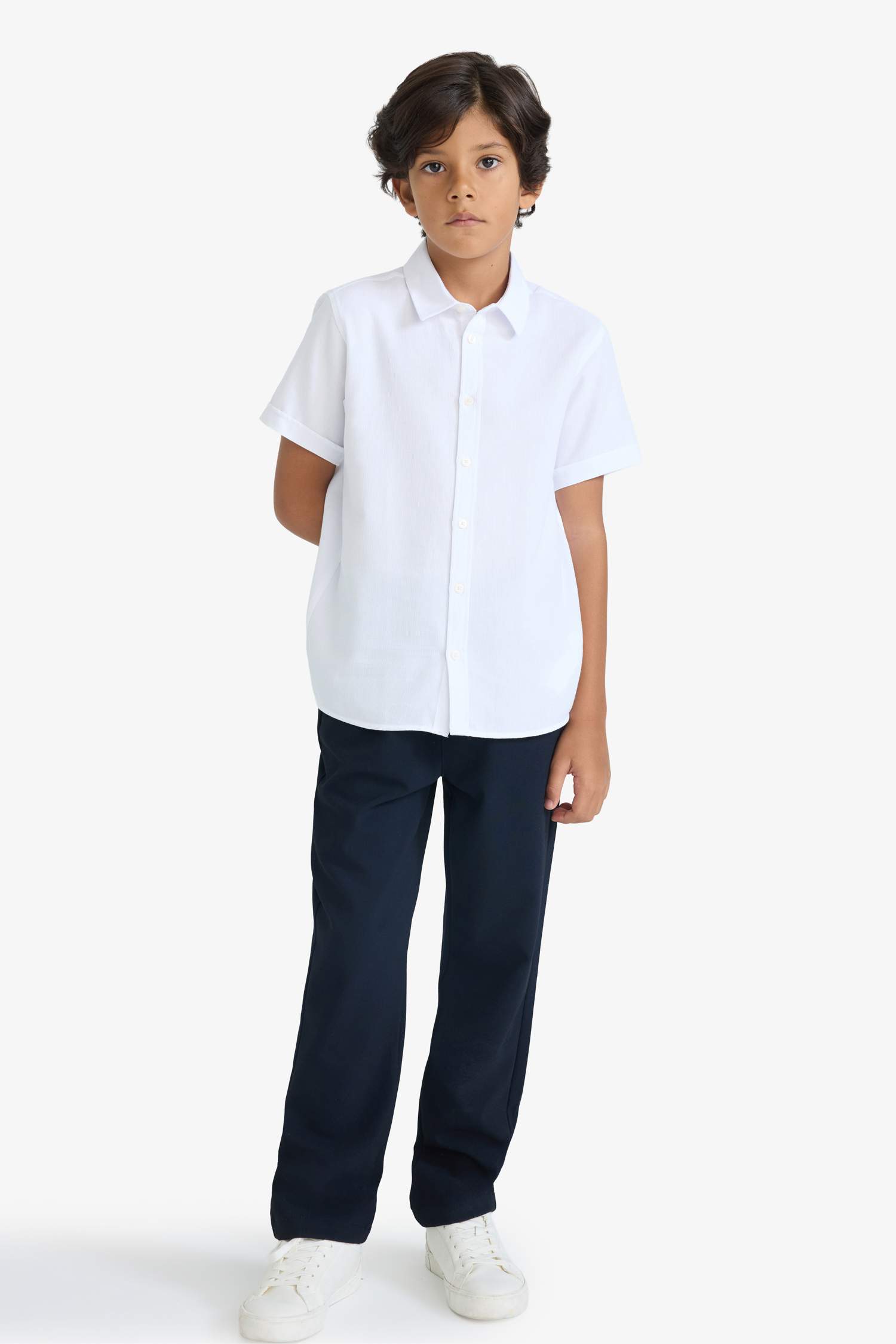 Boy Textured White Short Sleeve School Shirt