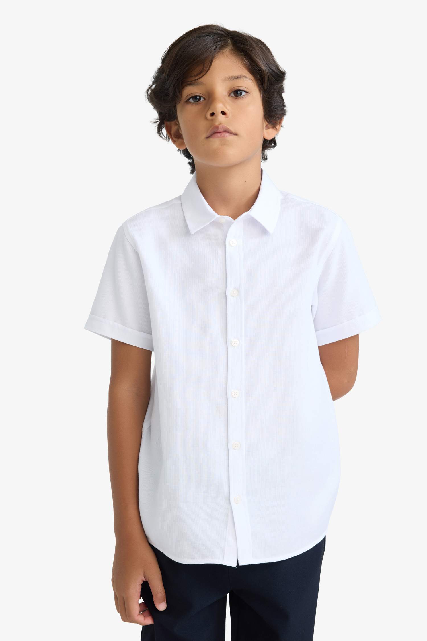 Boy Textured White Short Sleeve School Shirt