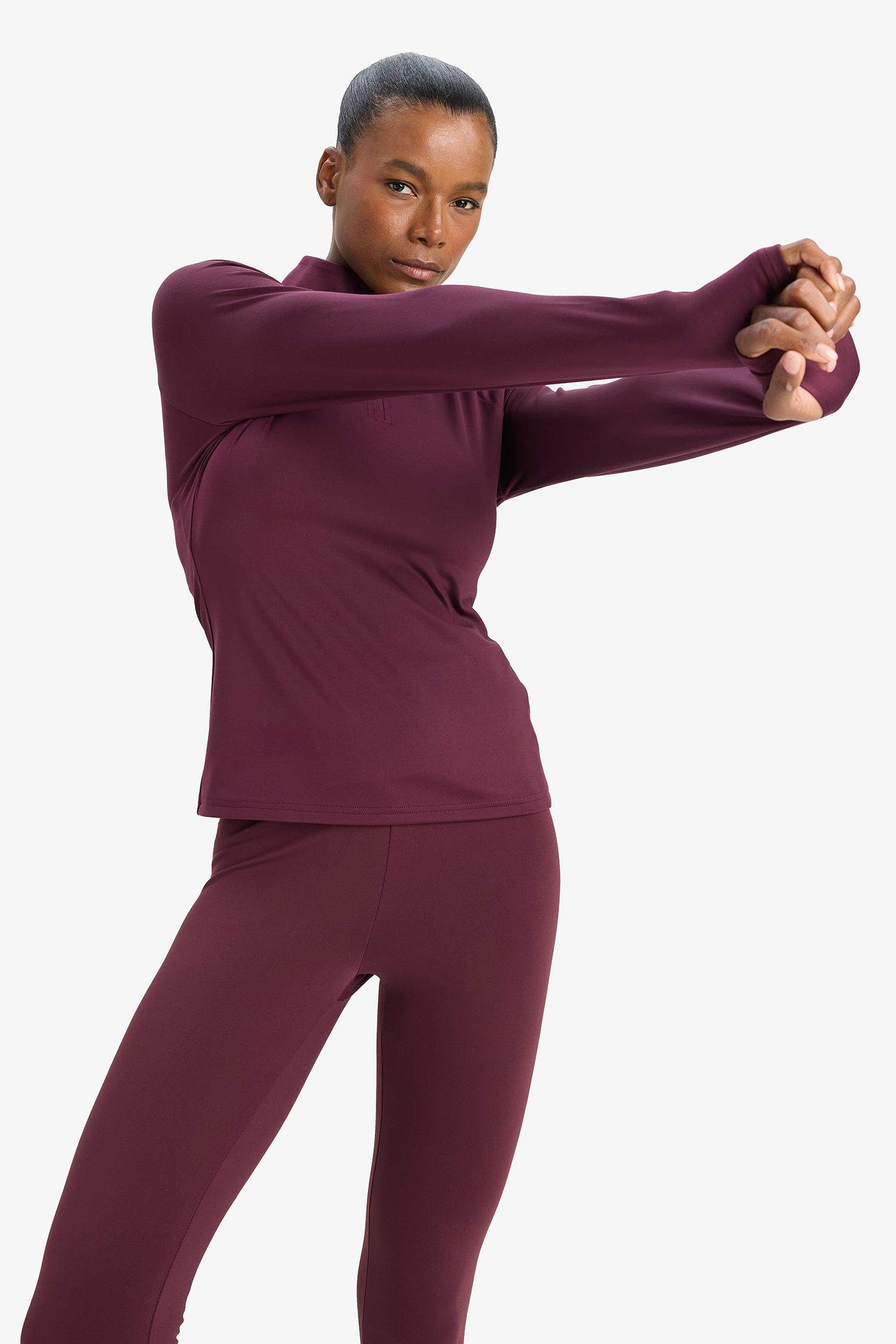 DeFactoFit Standart Fit Dik Yaka Fermuarlı İçi Yumuşak Tüylü Sporcu Uzun Kollu Tişört