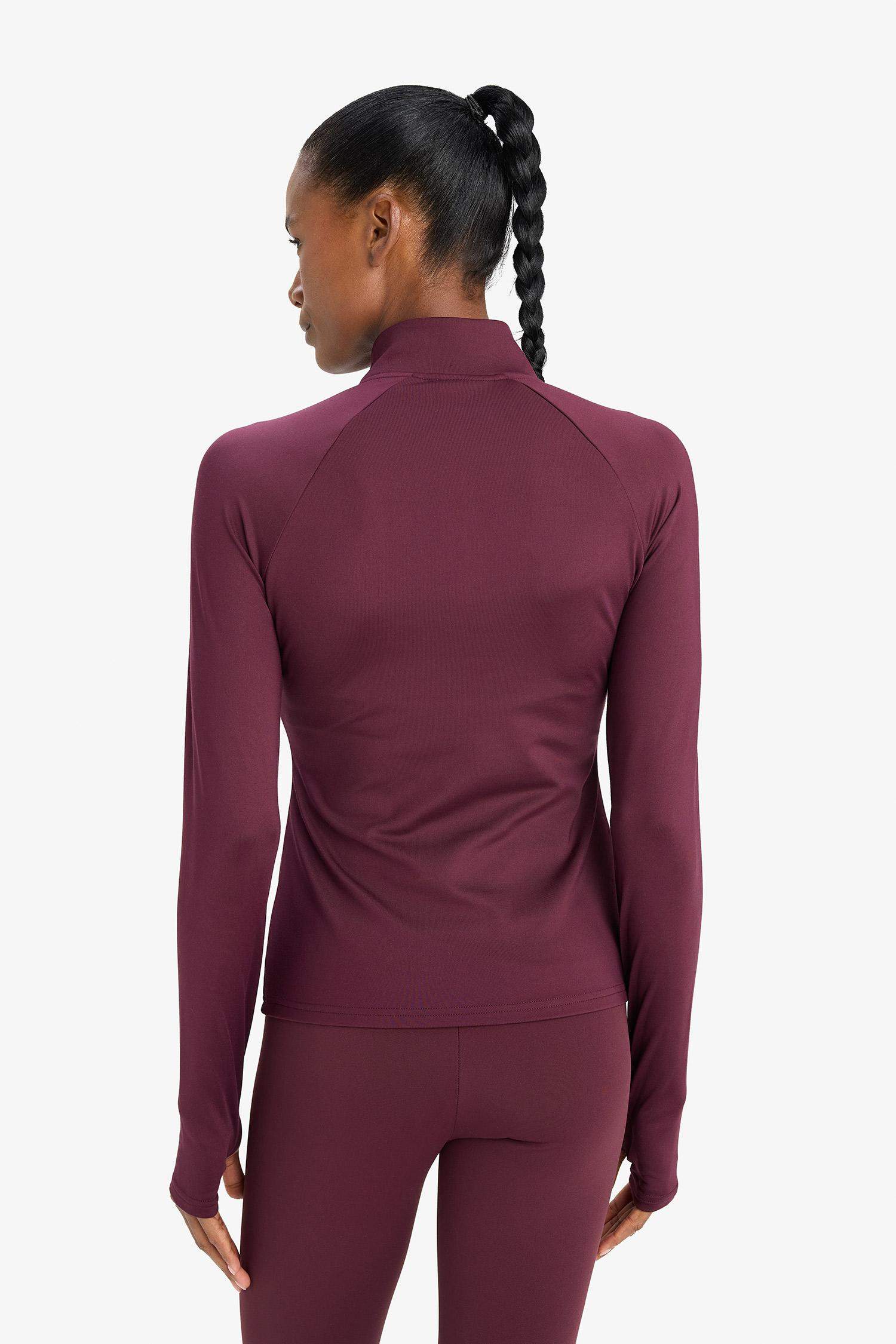 DeFactoFit Standart Fit Dik Yaka Fermuarlı İçi Yumuşak Tüylü Sporcu Uzun Kollu Tişört