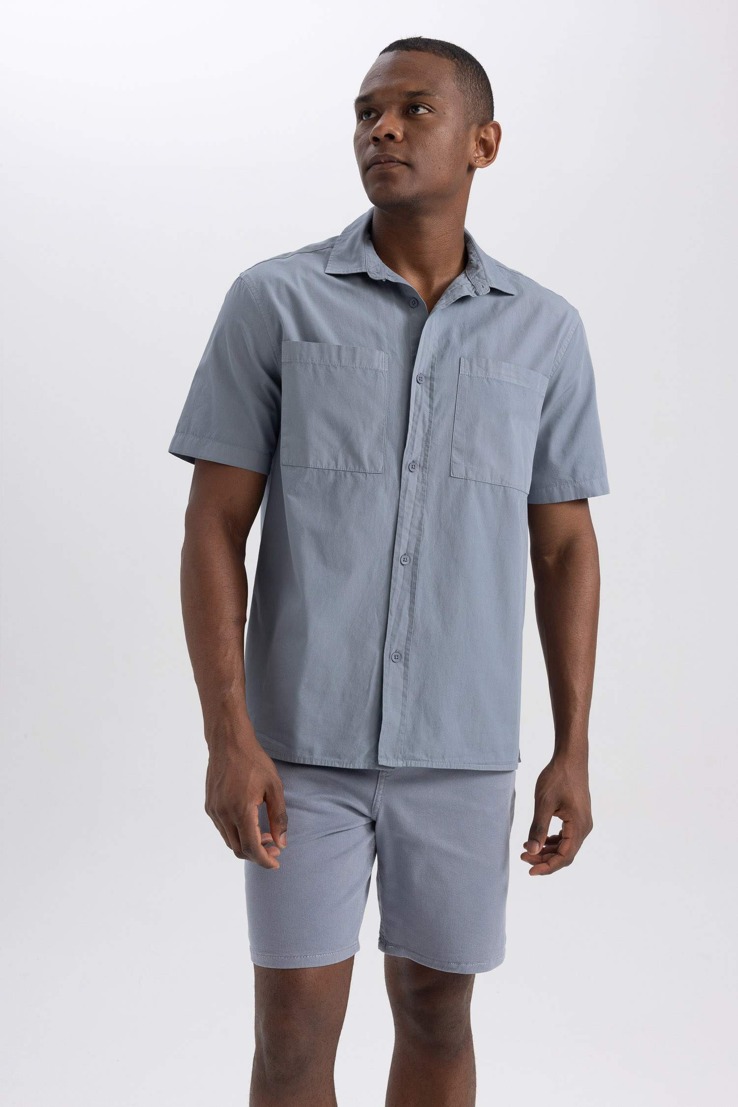 قميص قطن نص ردن قصة مريحة